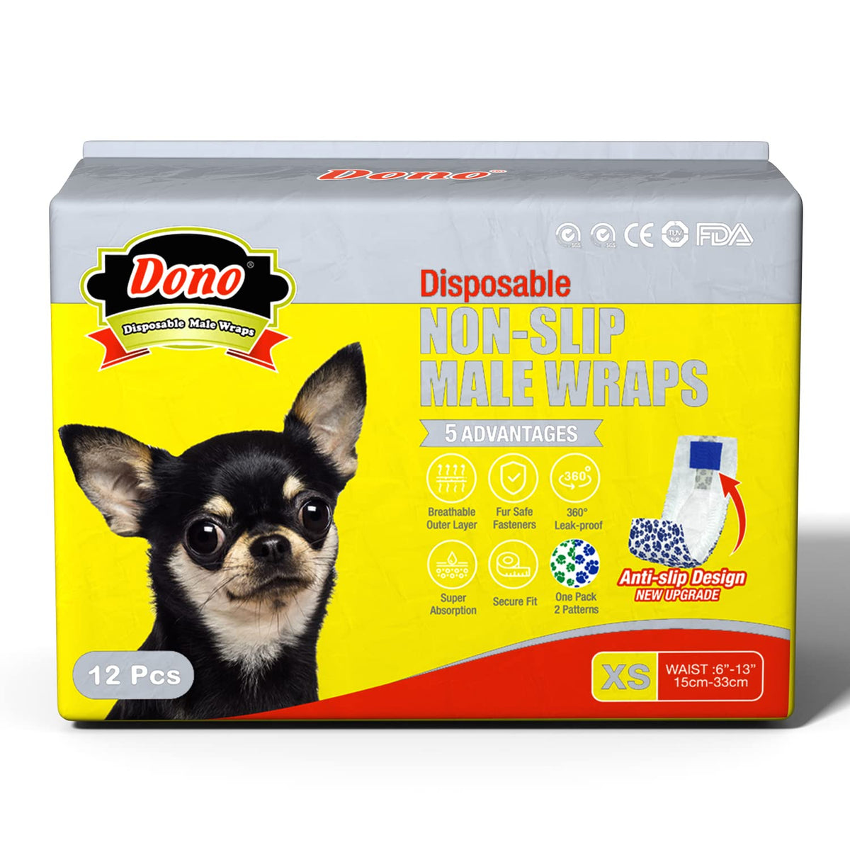 Dono Disposable Male Dog Wraps, Non-Slip Design New Upgrade Male Dog Diaper Puppy Doggy With Super Absorbent Leak-Proof Fit Excitable Urination, Incontinence, Or Male Marking