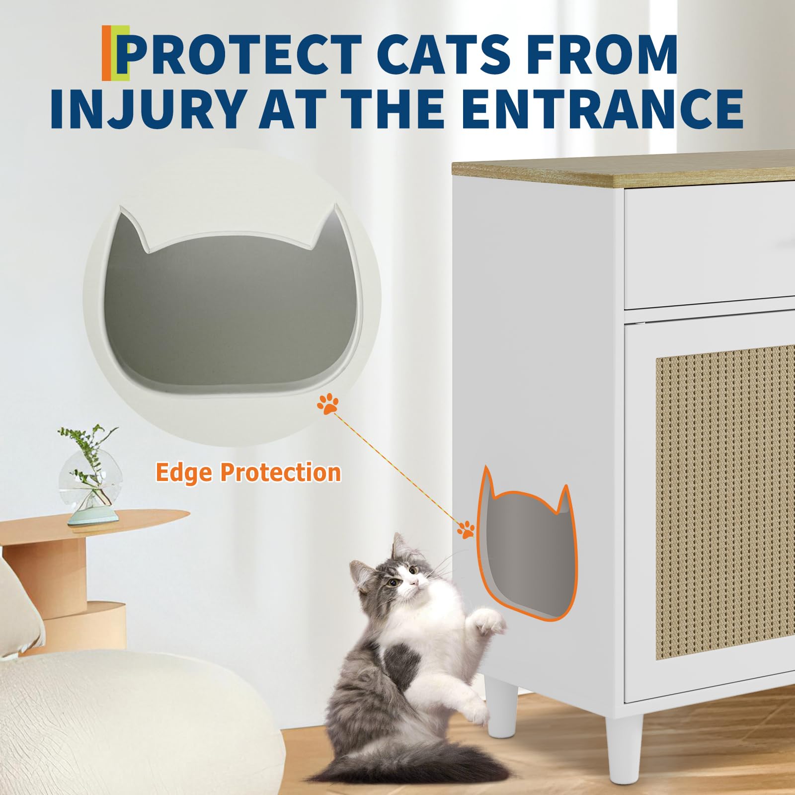 GarveeLife Hidden Cat Litter Box Furniture with Storage Drawer, Wood Cats Litter Enclosure Cabinet with 2 Sisal Doors, Hidden En