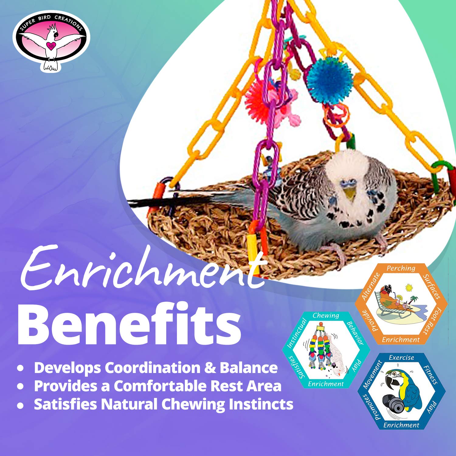 Super Bird Creations Sb747 Mini Flying Trapeze Bird Toy, Small Bird Size, 6” X 7” X 9”