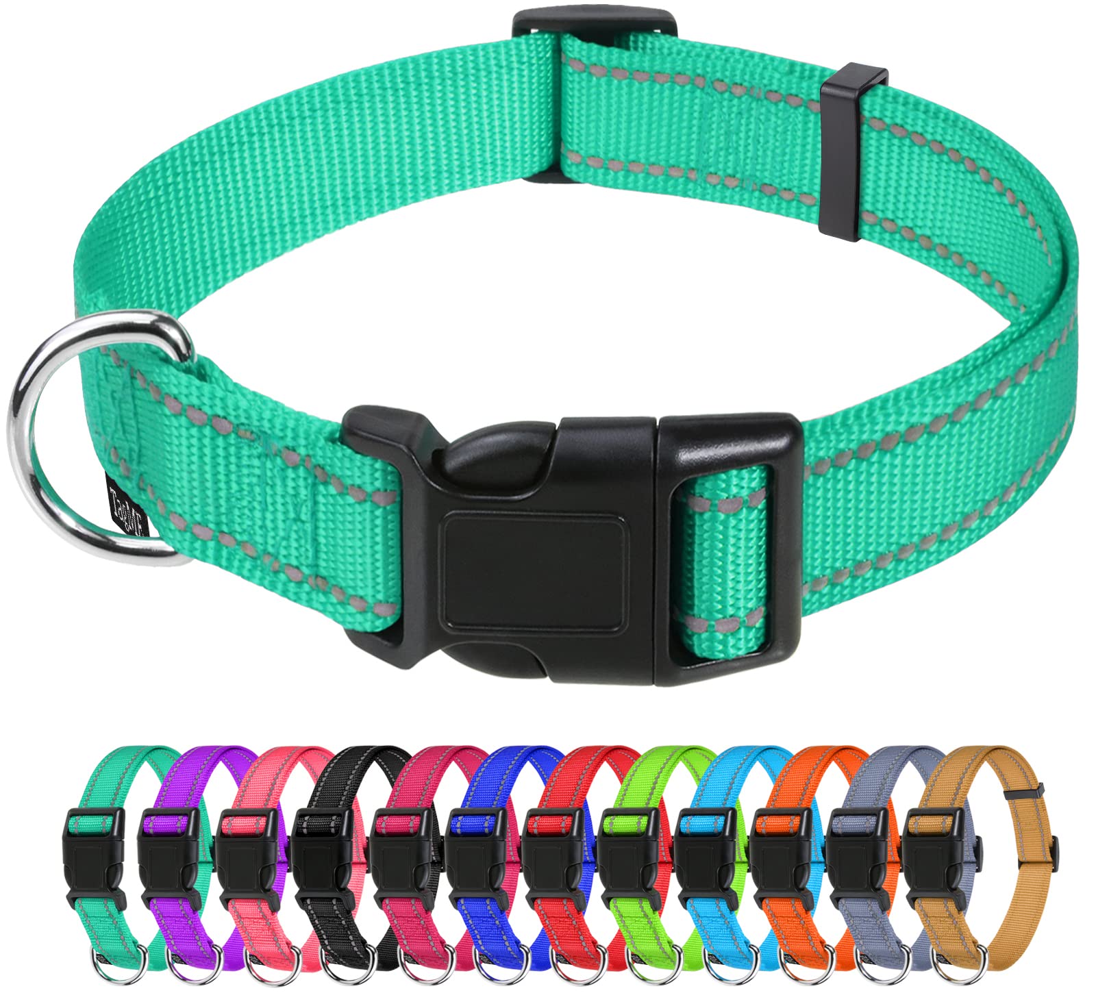 Tagme Reflective Nylon Dog Collars, Adjustable Classic Dog Collar With Quick Release Buckle For Extra Large Dogs, Turquoise, 1¼' Width