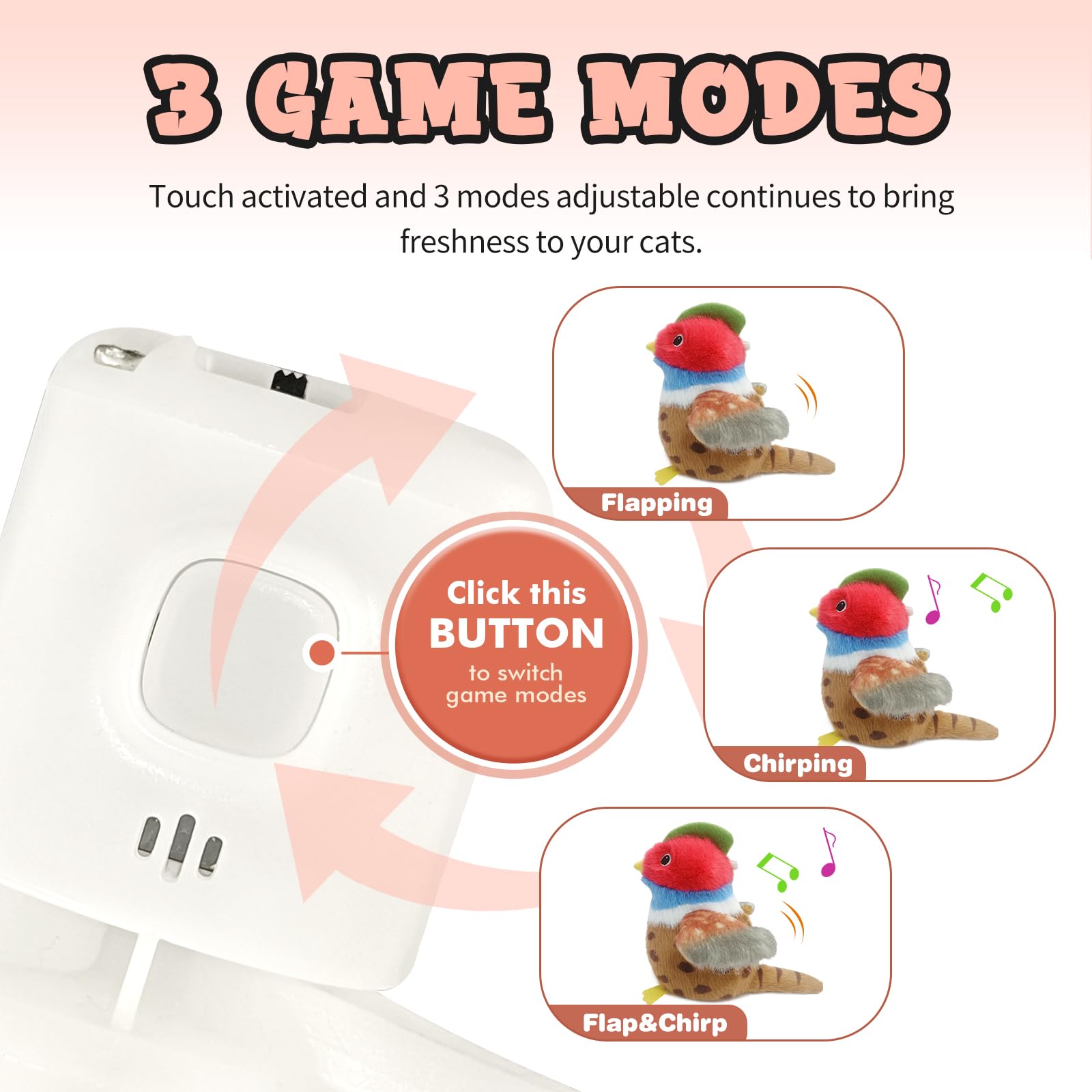 Buntyjoy Cat Toys, Flapping Wings Cute Pheasant, No Flying, Chirping Bird Interactive Catnip Toy For Kitten Or Small Dogs, Touch