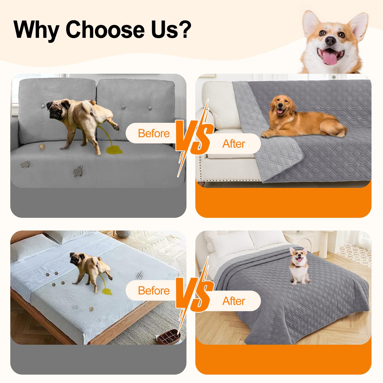 Smiry Waterproof Dog Blanket, 40X50 Inch Soft Pet Bed Cover Reversible, Washable Sofa Couch Furniture Protector For Small Medium