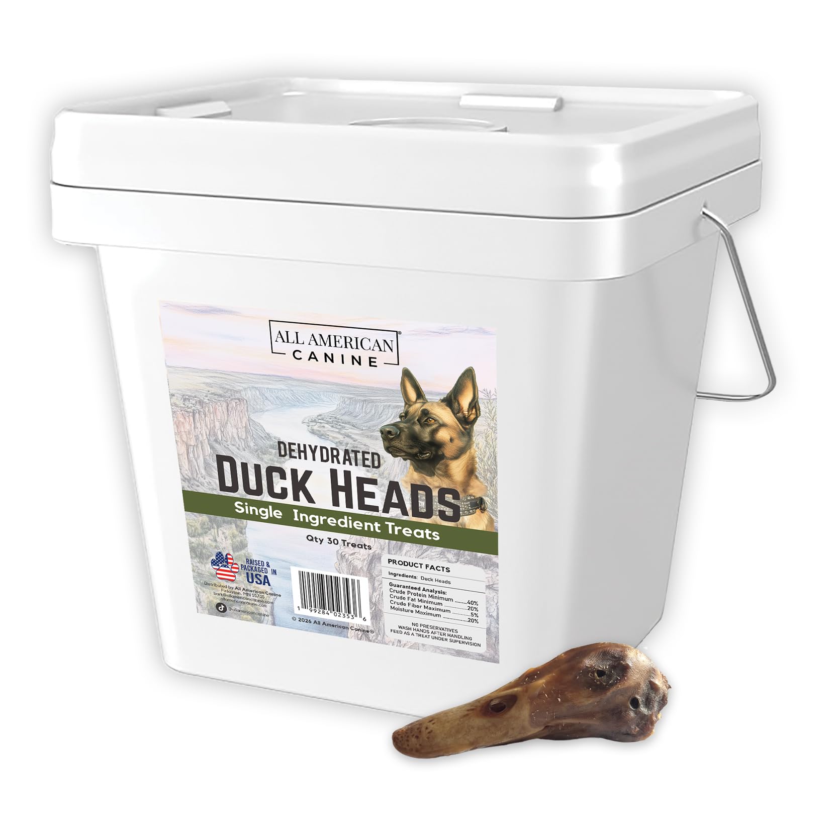 30 Natural Duck Head Dog Treats - Single Ingredient, Dehydrated & Digestible - Low-Fat, High-Protein Chew for Training & Dental
