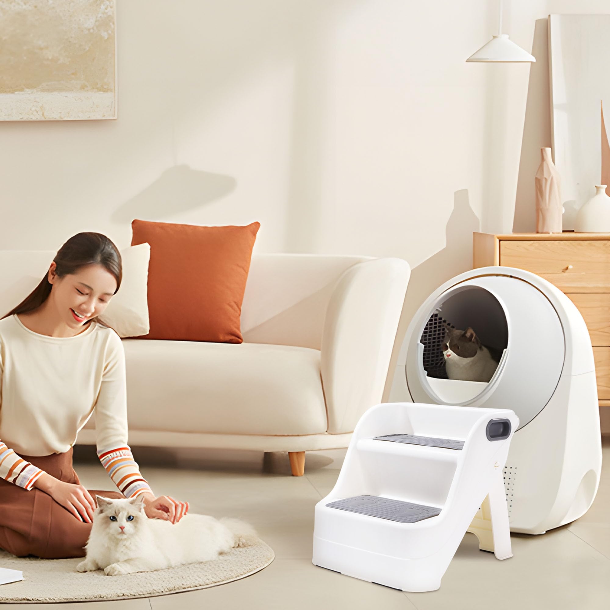 Balapet Cat Ramp For Litter Box Litter Box Ramp Custom Fit For Automatic Cat Litter Box,With Non-Slip Rubber Feet, Cat Steps Sui