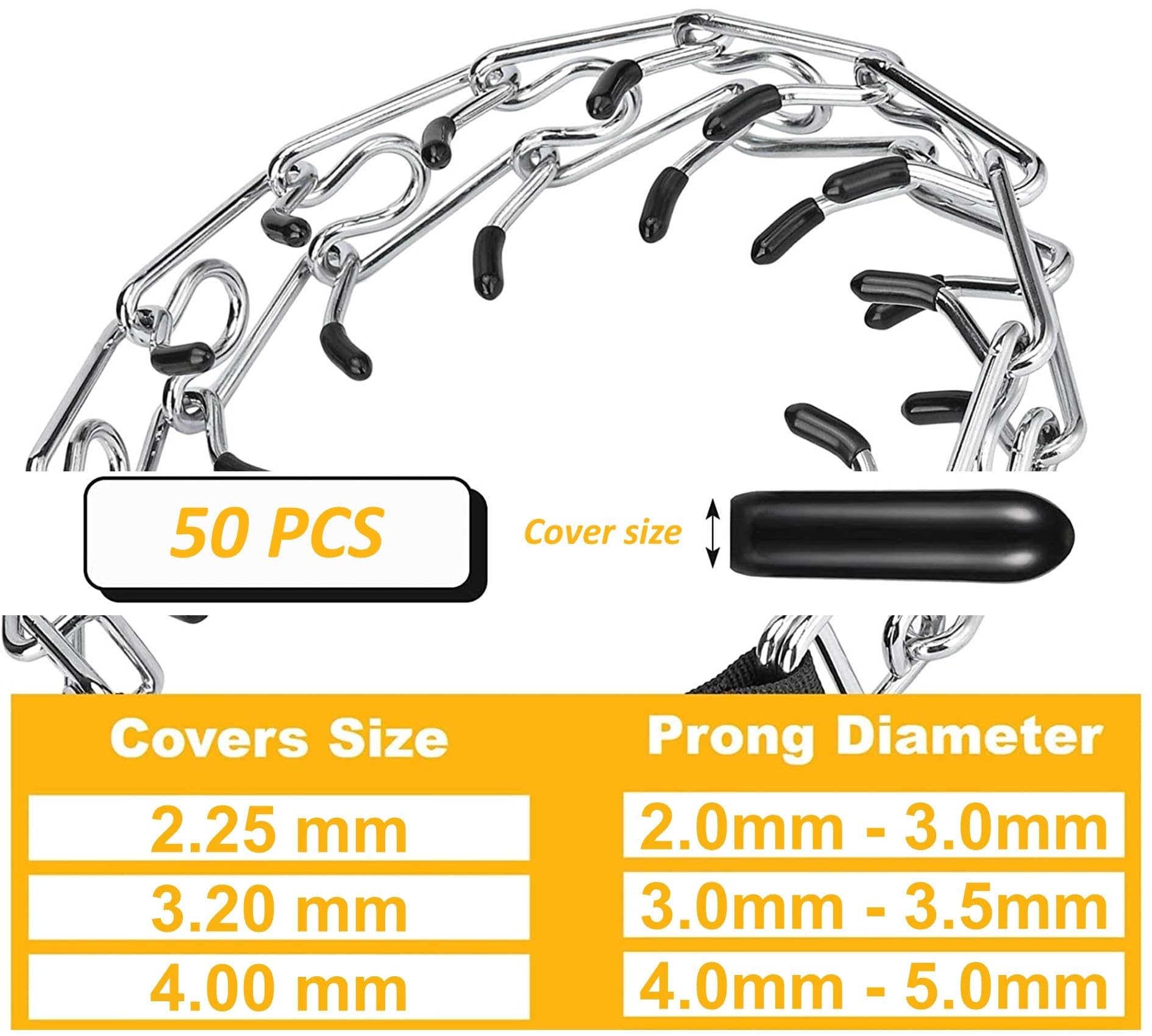 Prong Collar Covers 2.25/3.2/4.0Mm, Compatible With H-S-Collar (50 Tips Per Pack), Vinyl Comfort Prong Tips For Small Medium Lar