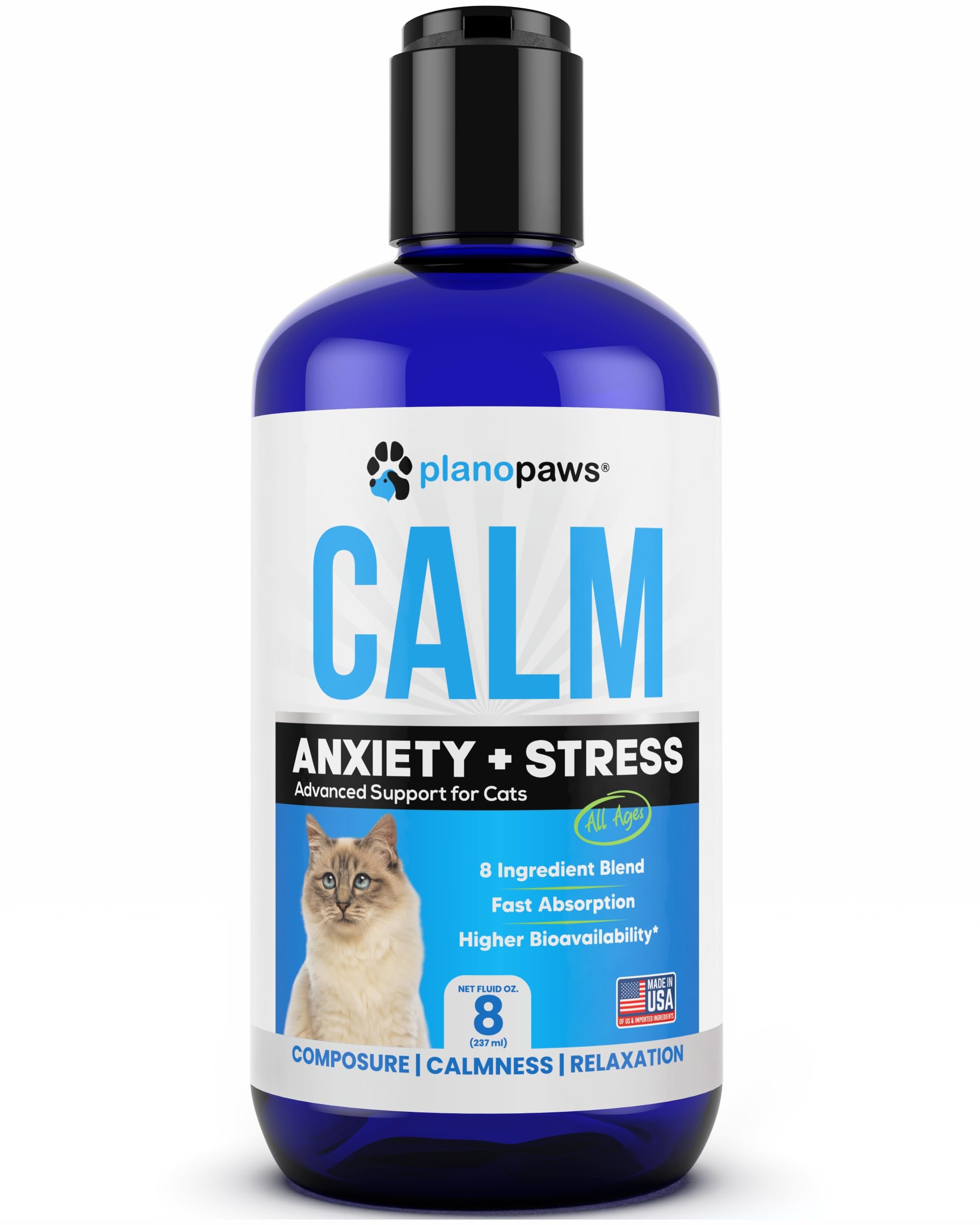 Cat Anxiety Relief 90 Day Supply - Faster Absorption Than Cat Calming Treats - Cat Calming Products for All Ages - Liquid Calmin