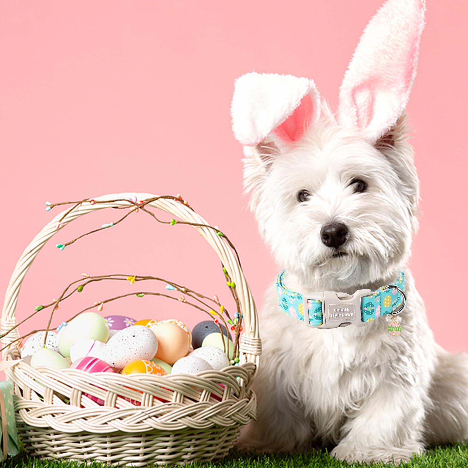 Unique Style Paws Easter Dog Collar,Blue Egg Dog Collar Cotton Easter Puppy Egg Collars With Quick Release Buckle Adjustable Pet