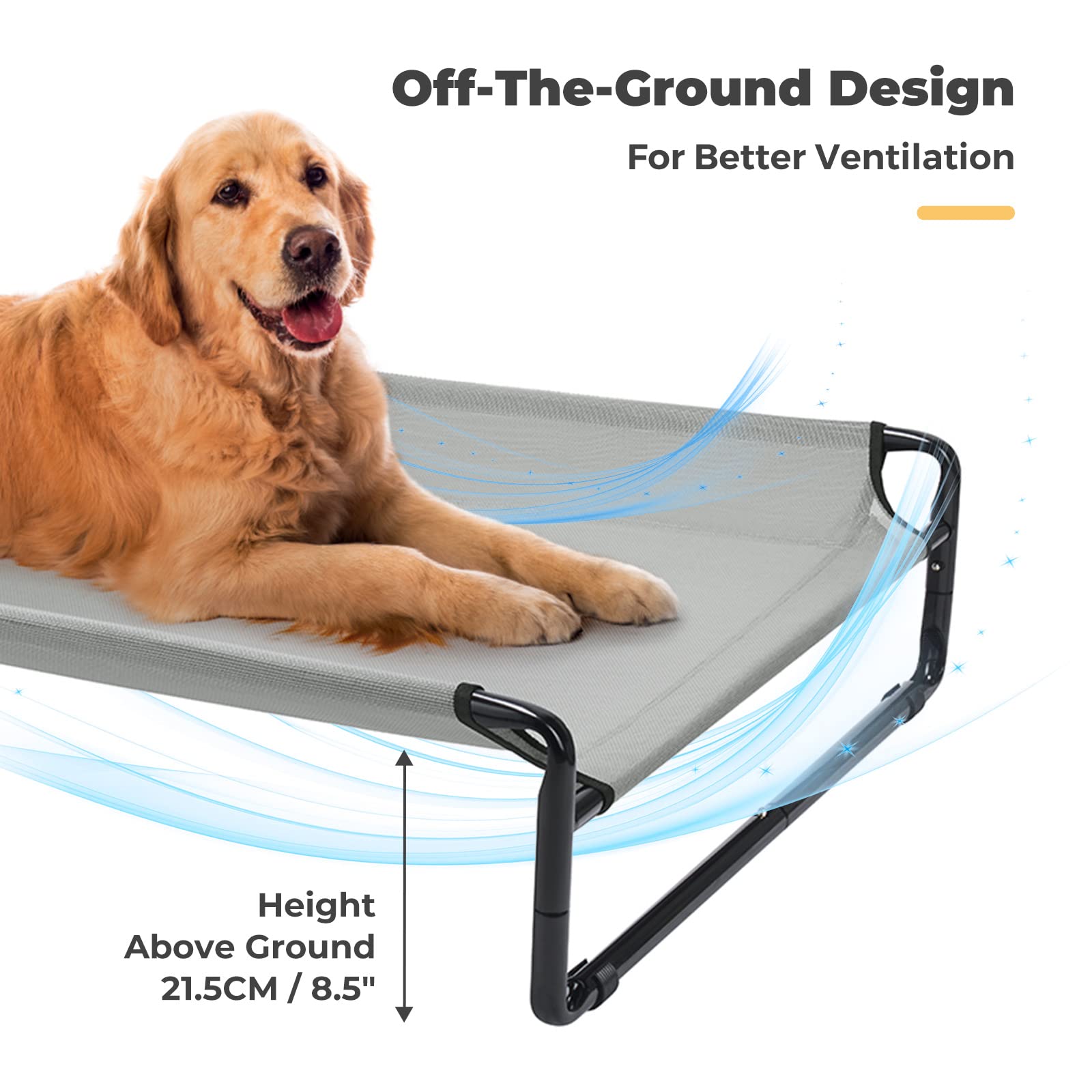 Veehoo Original Cooling Elevated Dog Bed, Outdoor Raised Dog Cots Bed For Large Dogs, Portable Standing Pet Bed With Washable Breathable Mesh, No-Slip Feet For Indoor Outdoor, Large, Grey, Cwc2201