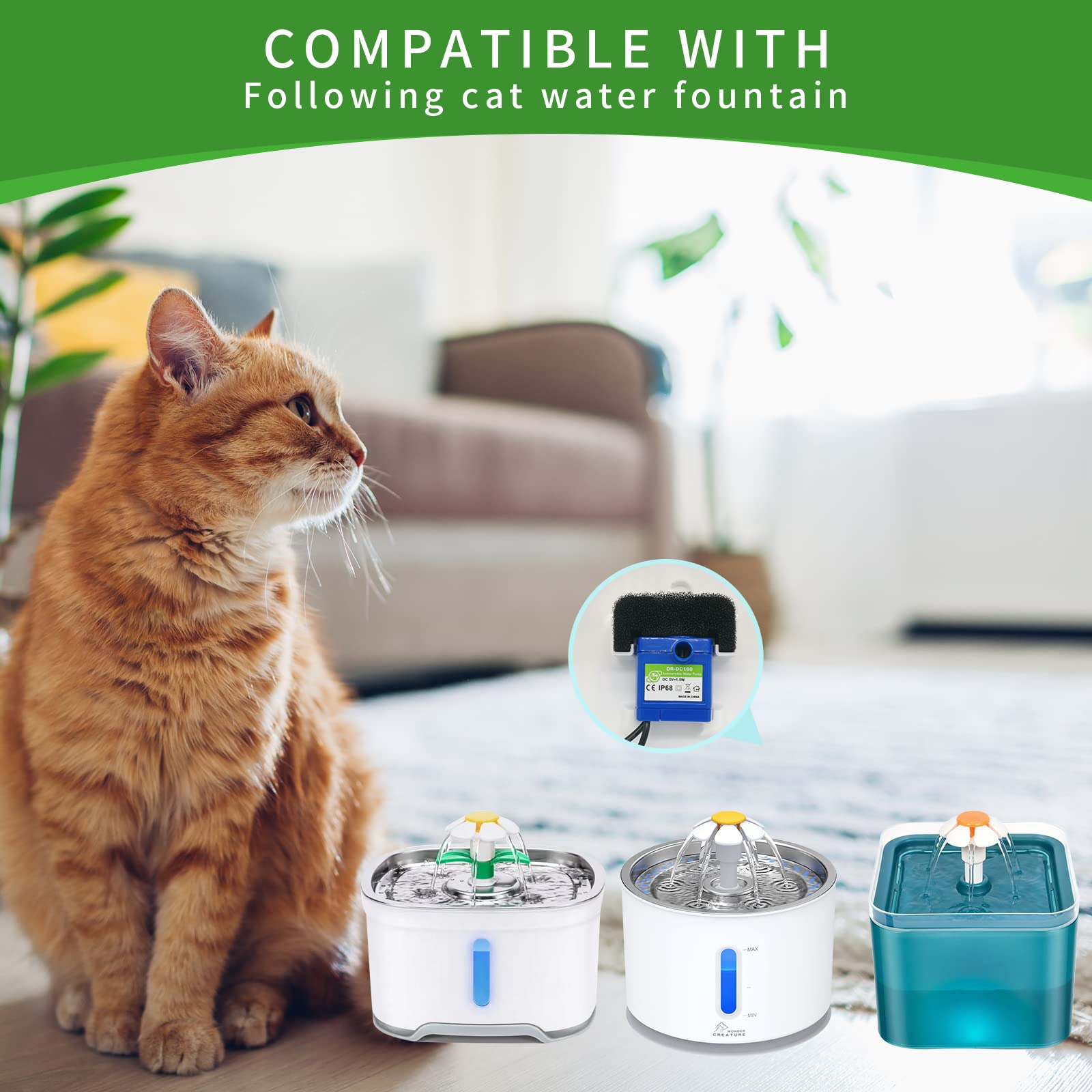 12 Pack Cat Water Fountain Sponge Filters, Replacement Foam Filters For 67Oz/2L Pet Fountain 81Oz/2.4L Stainless Steel Dog Drink