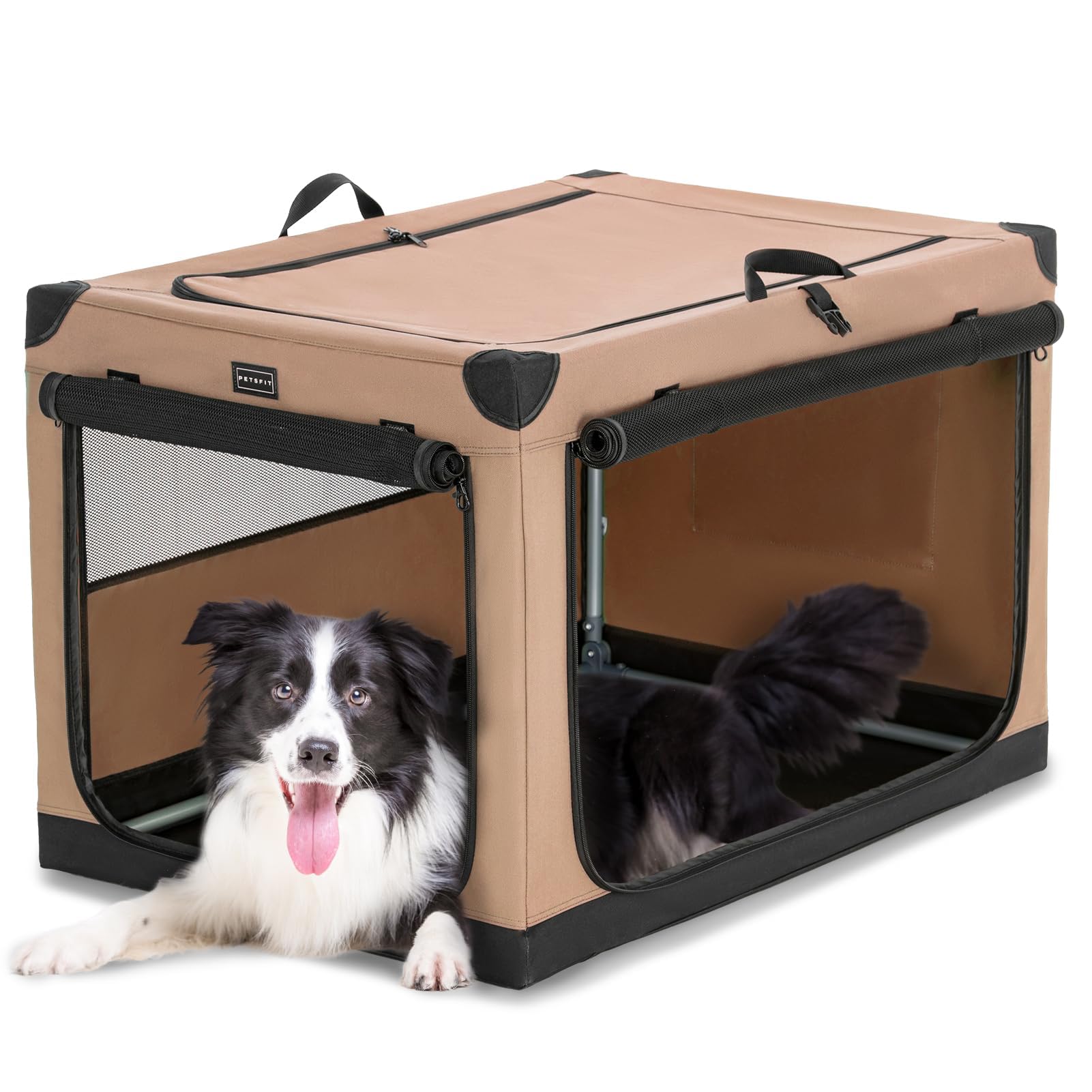 Petsfit Collapsible Dog Crate, Portable Dog Crate-36 Inch Lightweight, Easy Setup, Sturdy, Adjustable Framework With 3 Mesh Door