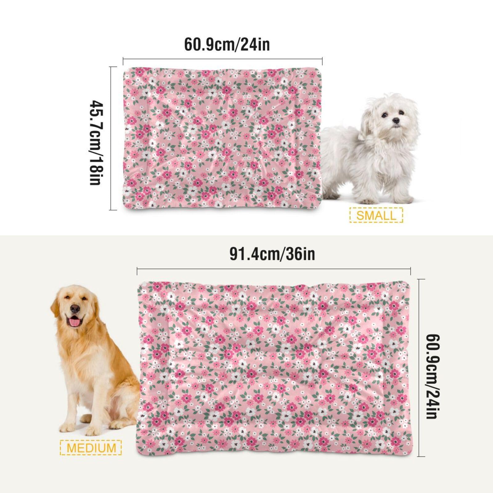 Coikll Pink Floral Pet Bed Pad Soft Dog Bed Mat With Anti-Slip Bottom, Machine Washable Crate Pad Mattress For Dog Sleeping