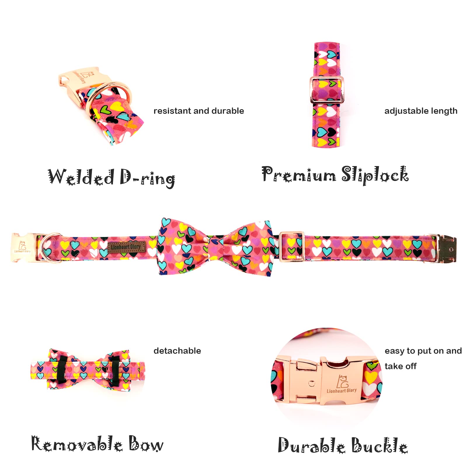 Lionheart Glory Valentine'S Adjustable Dog Collar With Bow For Small Dogs