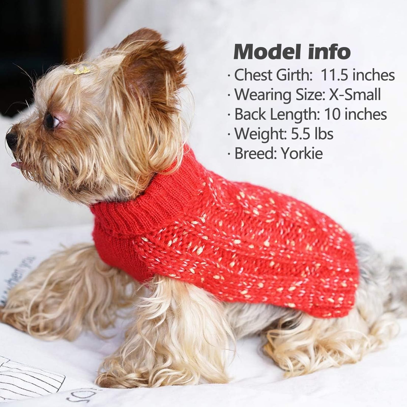 Kyeese Dogs Sweaters Knit Pullover Doggie Sweaters Warm Pet Sweater Small For Fall Winter With Golden Yarn Decors Red (Large)