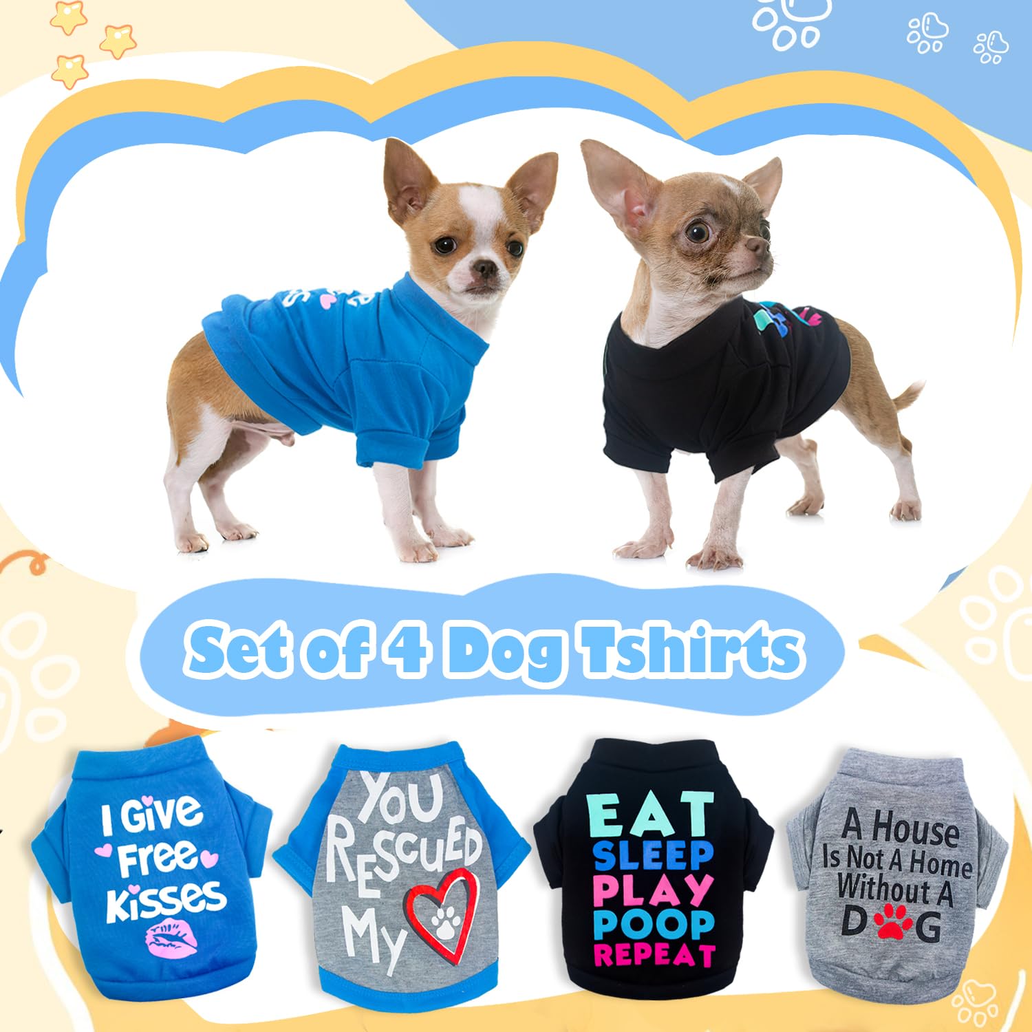4 Pieces Chihuahua Clothes Dog Clothes for Small Dogs Boy Yorkie Teacup Cloth Spring Summer Pet Shirt Cute Puppy Shirts Outfits