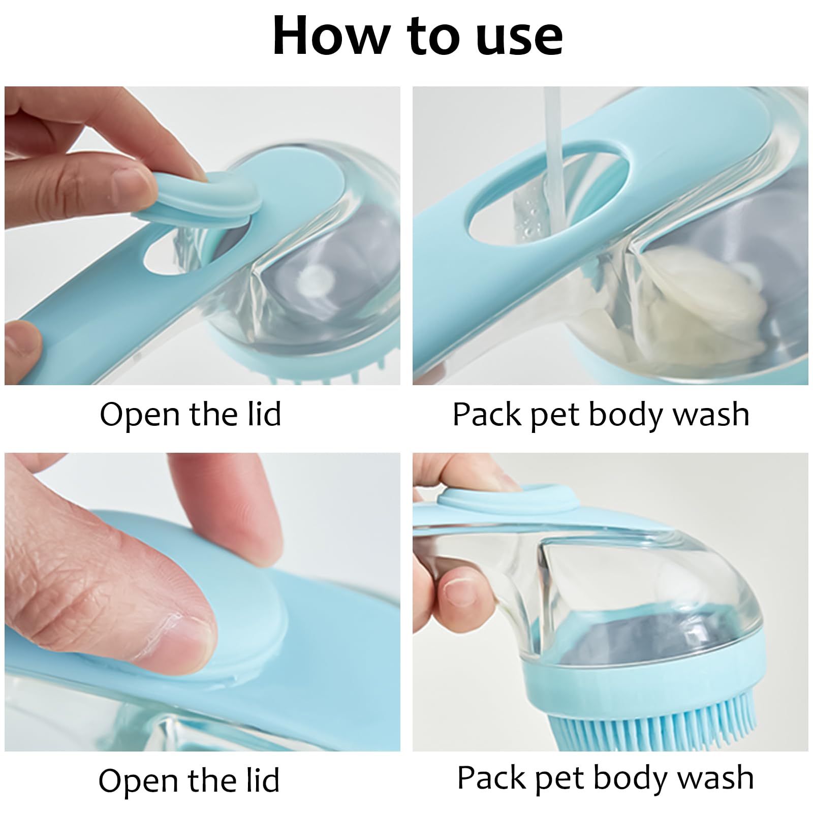 (6 Pcs) Elegx Pet Grooming Bath Massage Brush With Soap And Shampoo Dispenser Soft Silicone Bristle For Long Short Haired Dogs C