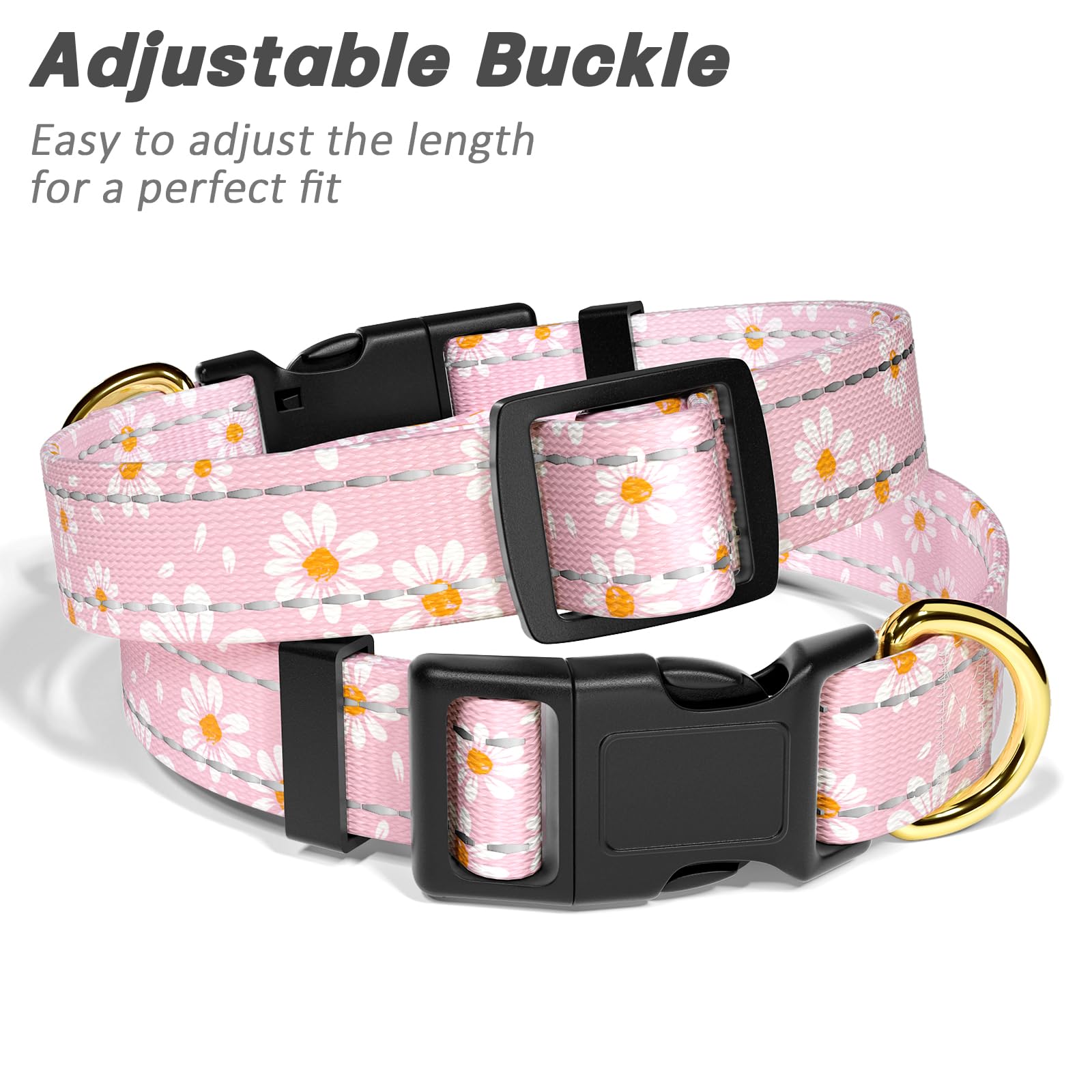 Tmoodel Reflective Dog Collar For Extra Small Dogs, Cute Daisy Theme Adjustable Heavy-Duty Nylon Puppy Collar For Boy And Girl F