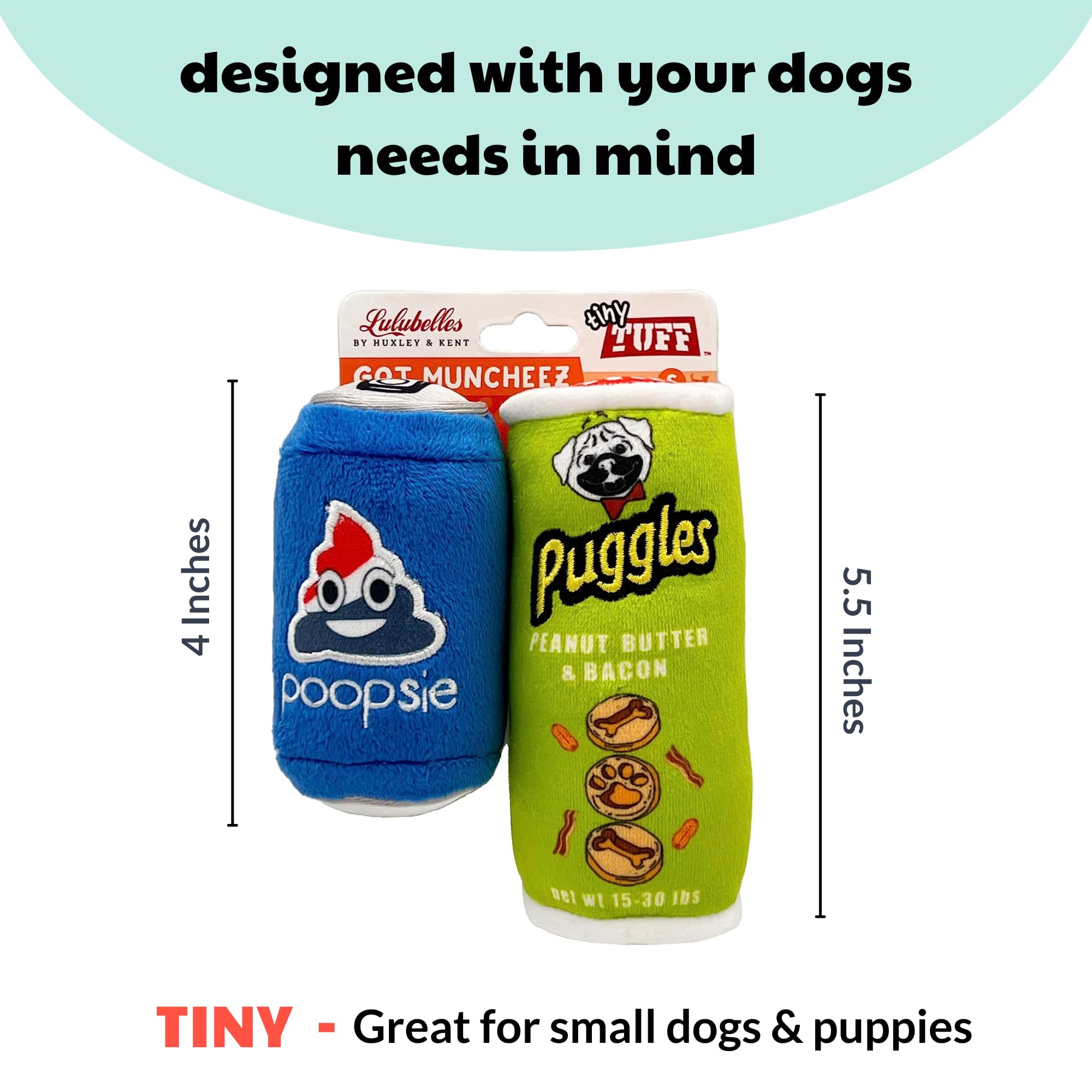 Huxley & Kent Tiny Tuff | Got Muncheez | Extra Tough Dog Toy For Small Dogs | 2-Pack Funny Dog Toy | Features Squeaker, Crinkle