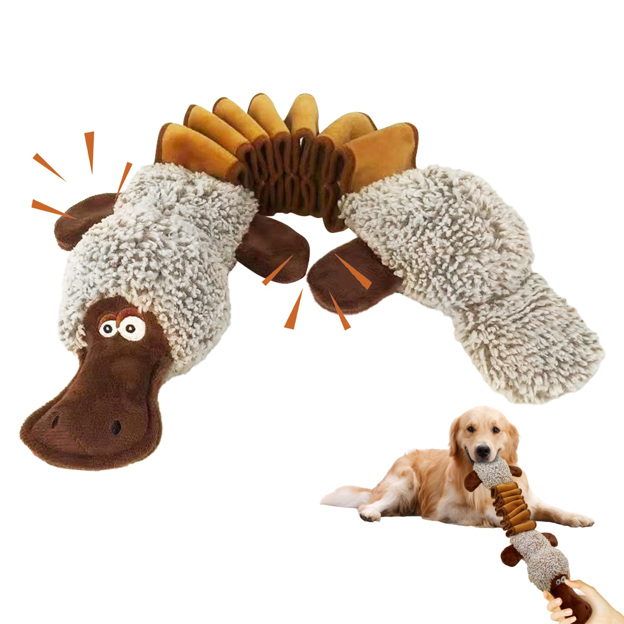 BUYPOW Squeaky Dog Toys, Interactive Tug of War Puppy Toys, Funny Plush Dog Chew Toys, Stuffed Toys for Small,Medium and Large D