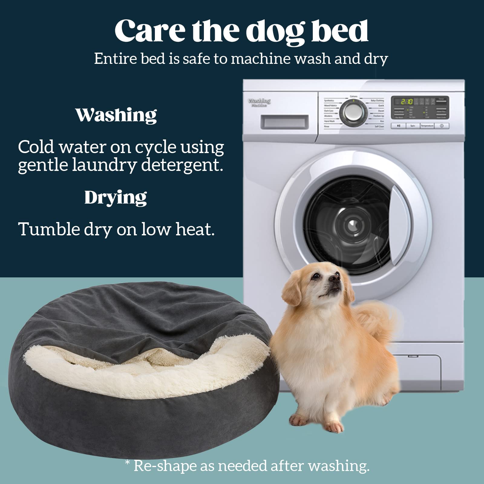 Pelzin 30'' Medium Dog Bed For Medium Dogs Up To 45Lbs - Washable Burrow Puppy Beds With Blanket Attached - Covered Dog Cave Bed