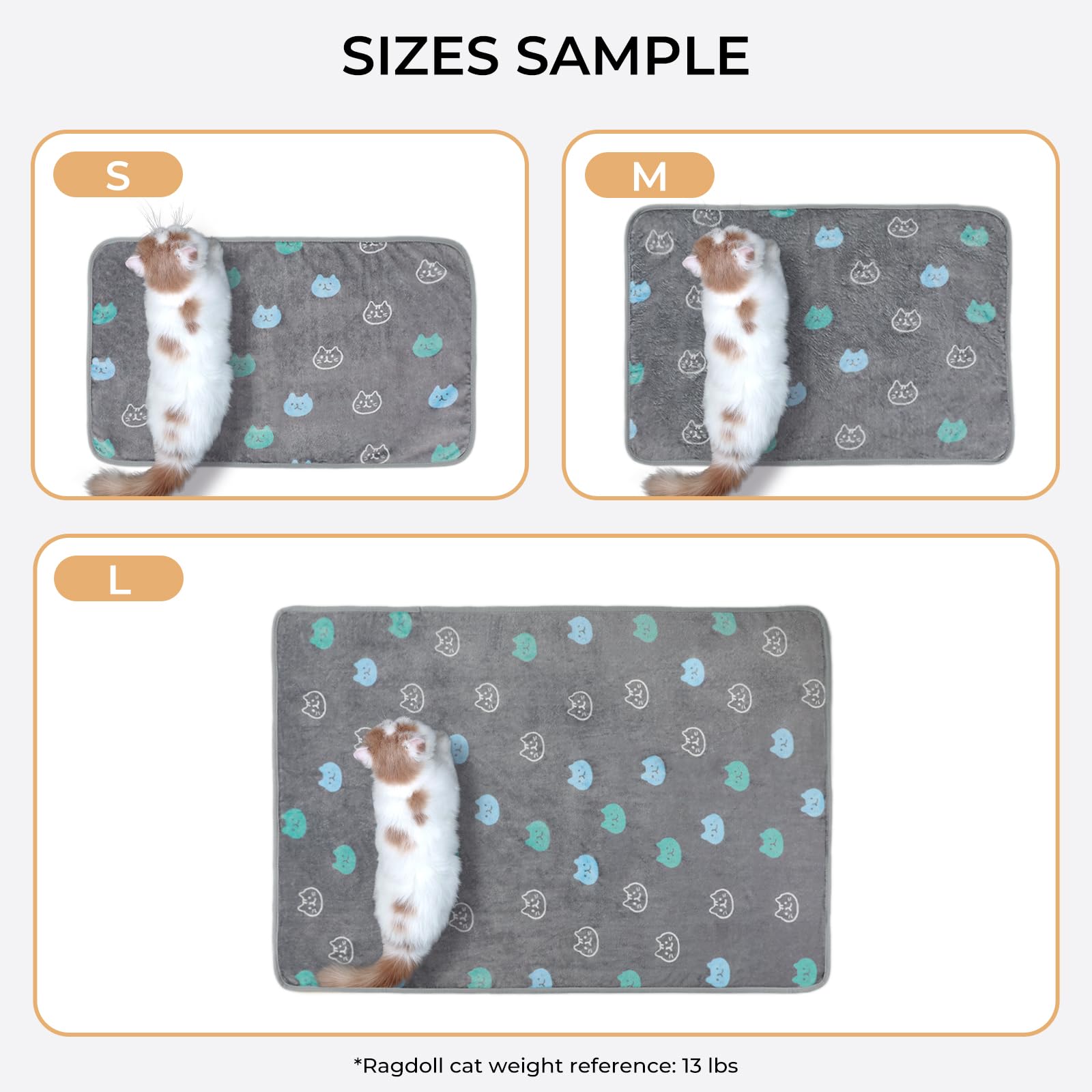 1 Pack 3 Blankets Super Soft Fluffy Premium Cute Cat Pattern Pet Blanket Flannel Throw for Dog Puppy Kitten Blue/Cyan/Grey Small
