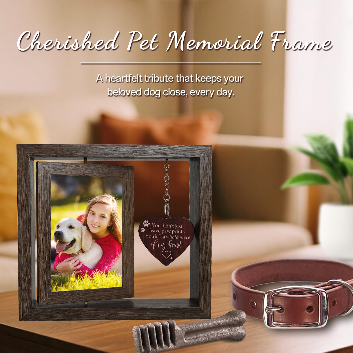 Gluimayo Pet Memorial Gift for Dogs and Cats - Rotating Wooden Picture Frame for 4x6 Photos - Loss of Dog Sympathy Gift, Pet Los