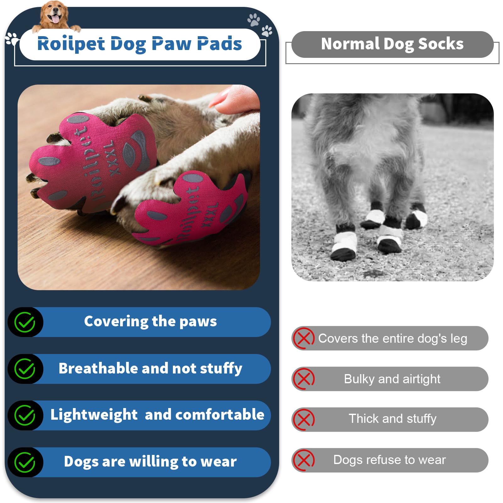 Dog Paw Pads for Traction, Anti-Slip Toe Grips for Dogs from Slipping On Hardwood Floors, Stronger Self-Adhesive Paw Pad Protect