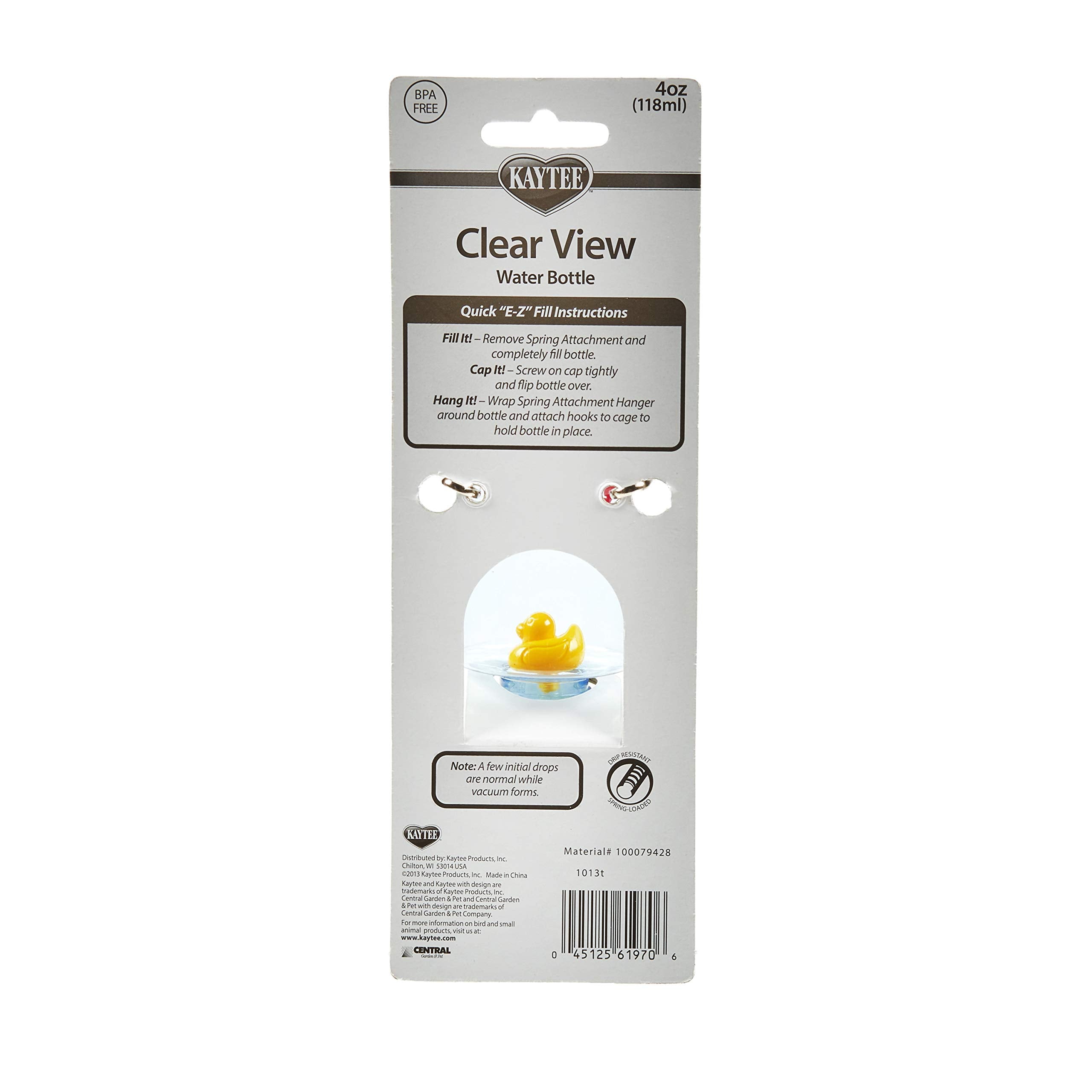 Kaytee Clear View Water Bottle For Pet Gerbils, Hamsters & Mice, 4 Oz