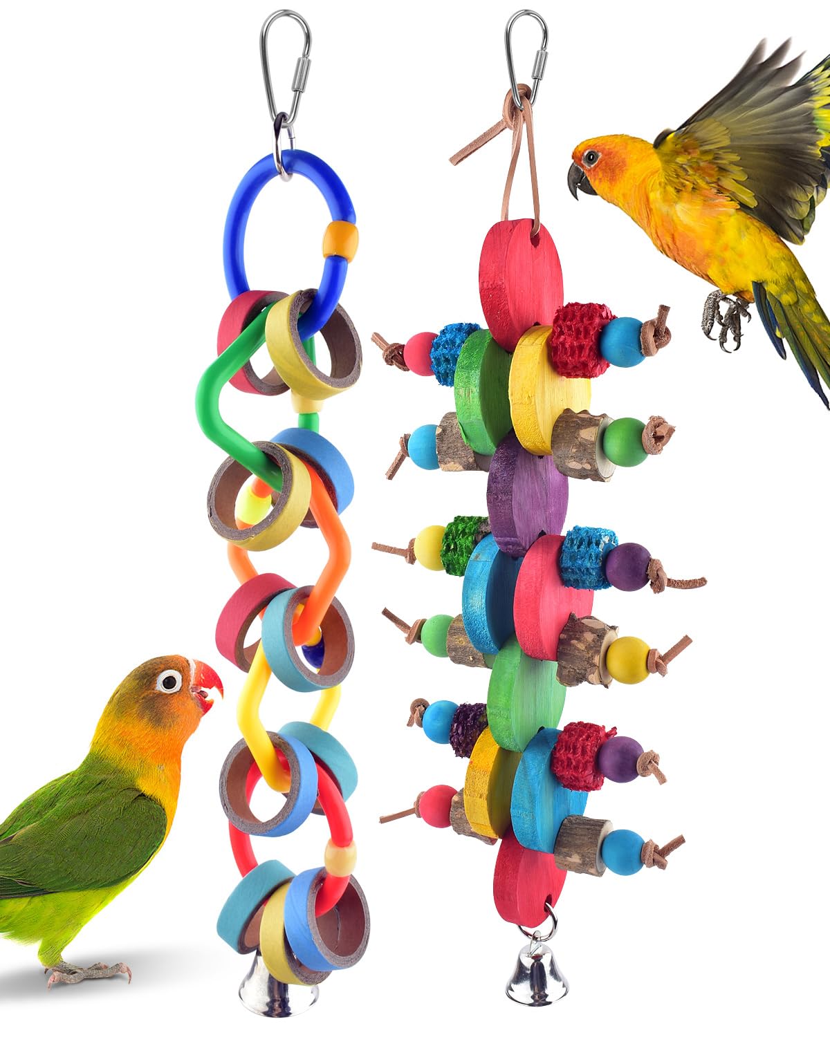 Bissap 2 PCS Bird Chew Toys, Multicolored Bagel Cascade Bird Parrot Toy Biting Paper Cardboard Olympic Rings Conures Toys for Am