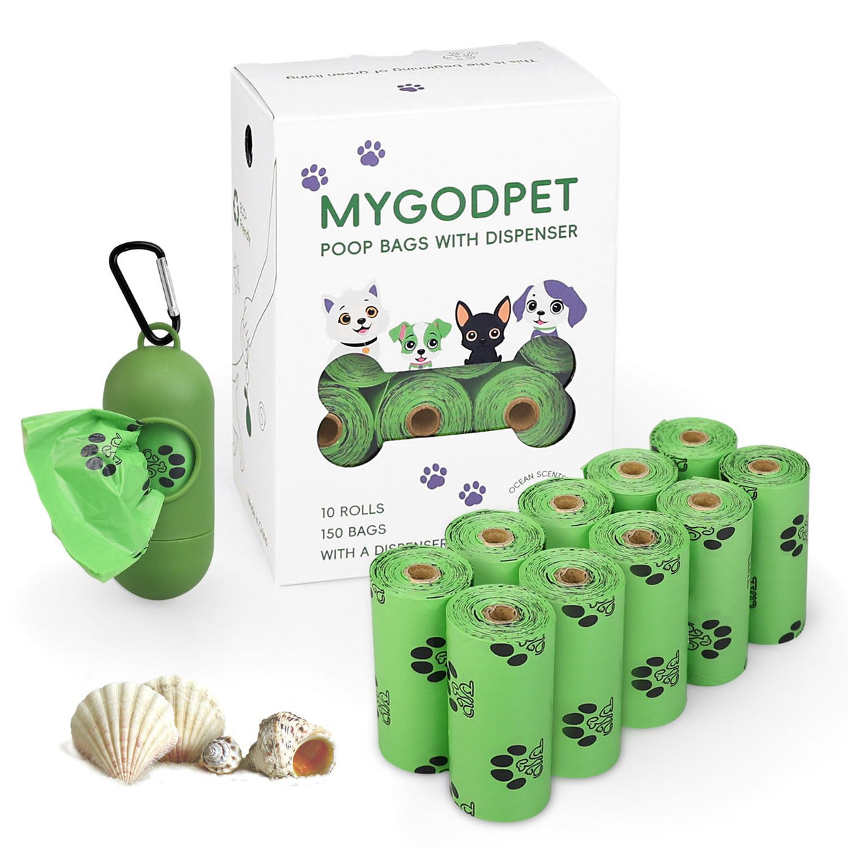 Mygodpet Dog Poop Bags Rolls With Dispenser 150 Count Biodegradable Poop Bags For Dog And Cat Ocean Soap Scented Waste Bag Leak 