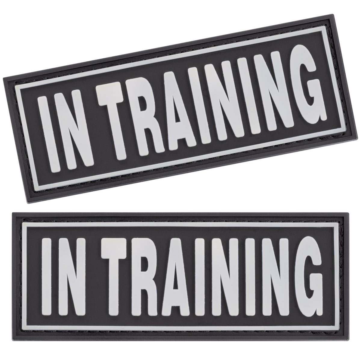 Dogline In Training Patches For Harnesses And Vests Removable 3D Rubber Patches With Hook Backing For Small Medium Or Large Working Dogs 1' X 2.75' - Two Patches