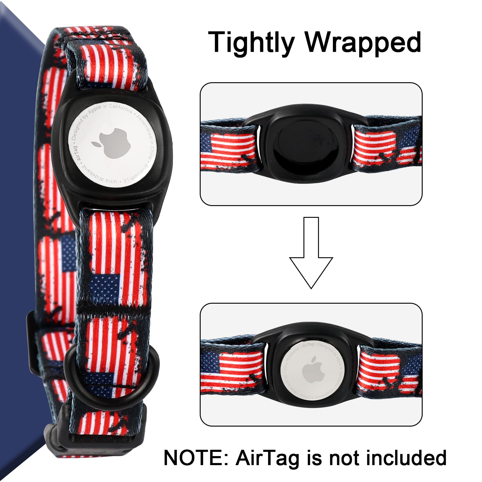 Mr.Chubbyface 4Th Of July Airtag Dog Collar Summer Dog Collars With Apple Airtag Holder For Small Medium Large Dogs