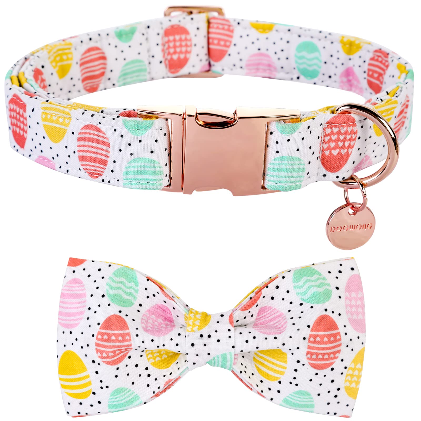 Dogwong Easter Dog Collar With Bowtie, Easter Egg Holiday Dog Collar Comfortable Durable Dog Collars For Small Medium Large Dogs
