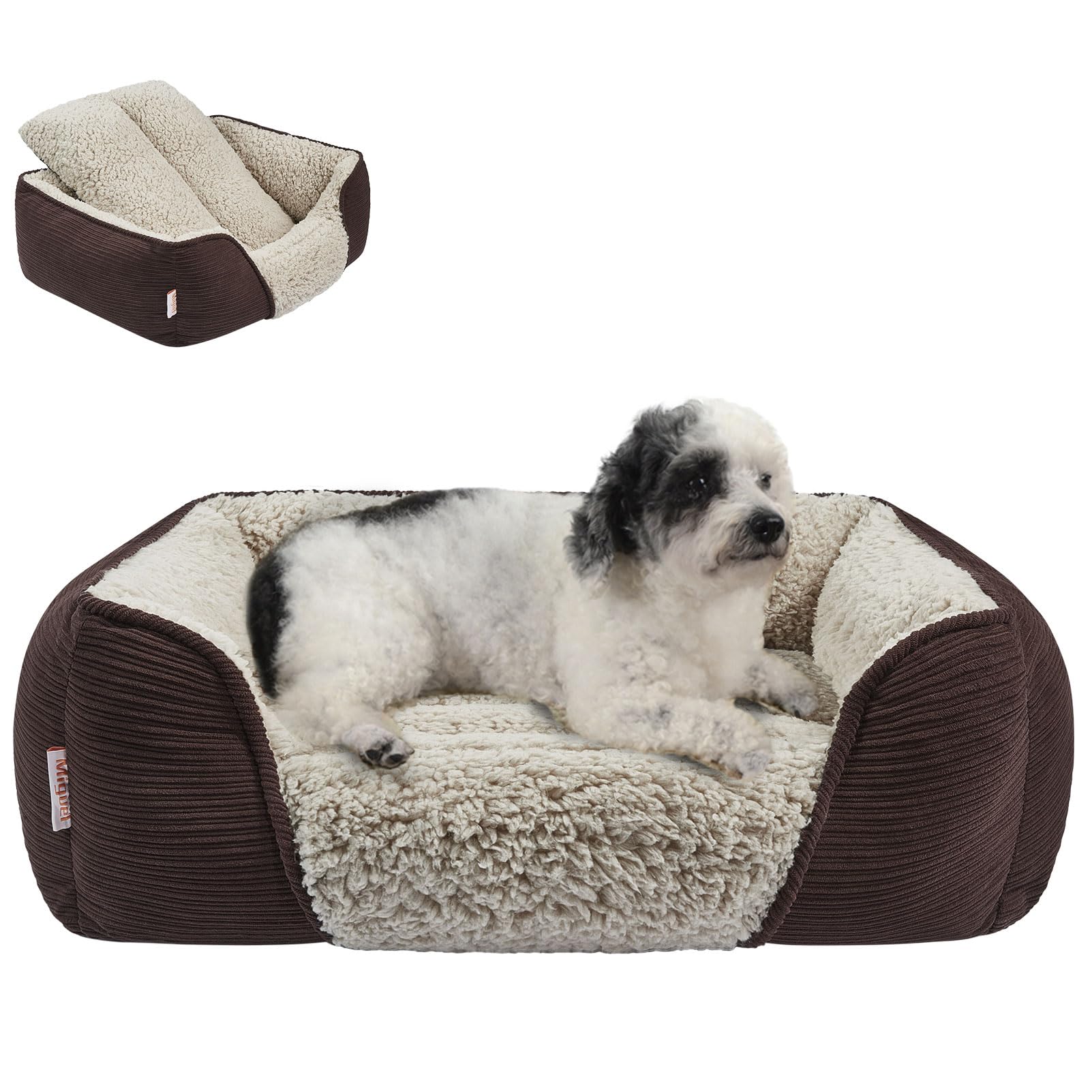 Miguel Washable Dog & Cat Bed With Removable Cushion For Medium & Small Dogs, Easy To Wash Pet Sofa Bed With Side Bolster, Dark 