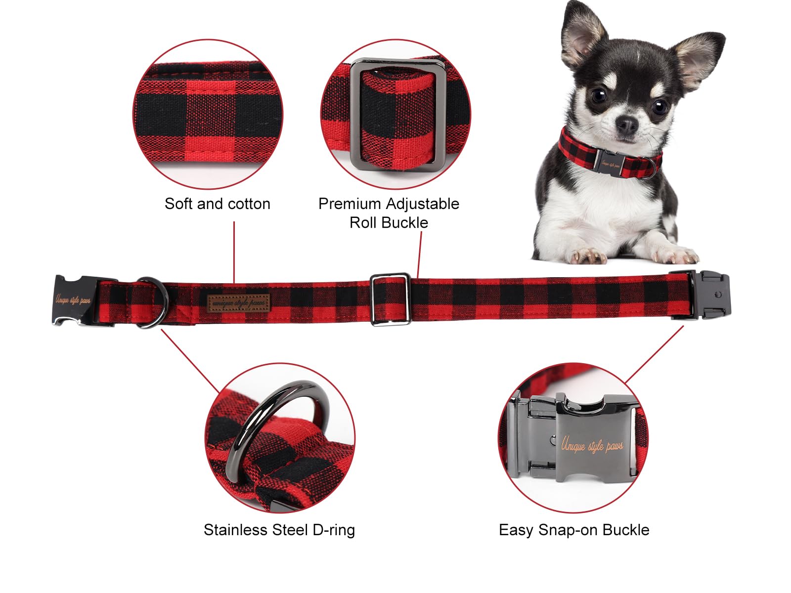 Unique Style Paws Christmas Dog Collar Metal Buckle Red Black Plaid Puppy Collar Gift Durable Cute Collar For Small Medium Large