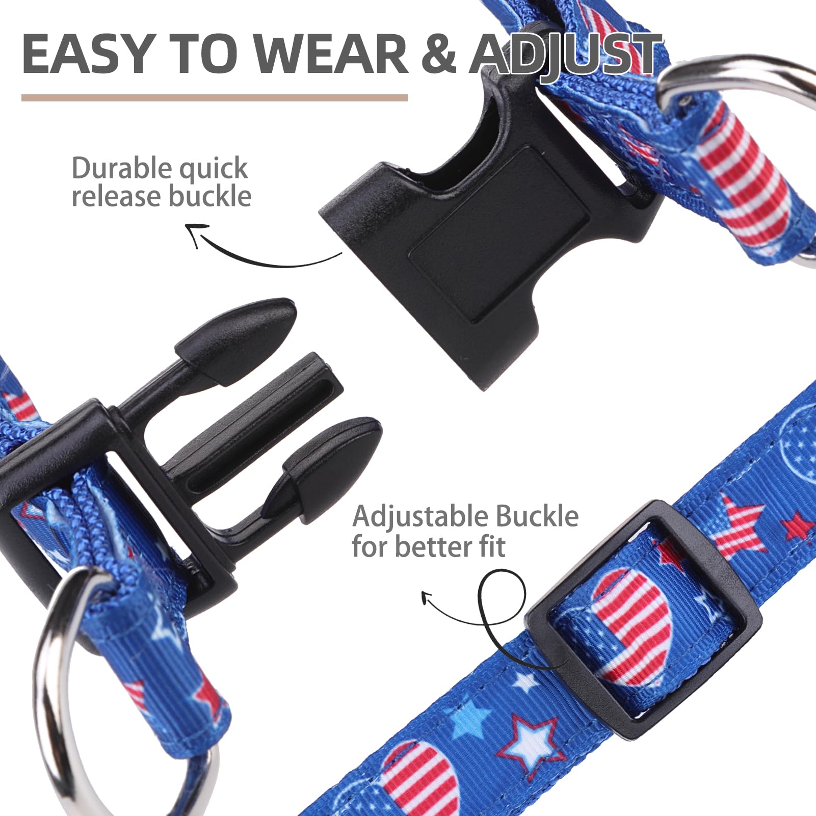 Pupteck No Pull Dog Harness Soft Adjustable Basic Nylon Step In Puppy Vest Outdoor Walking With Id Tag, American Flag, M