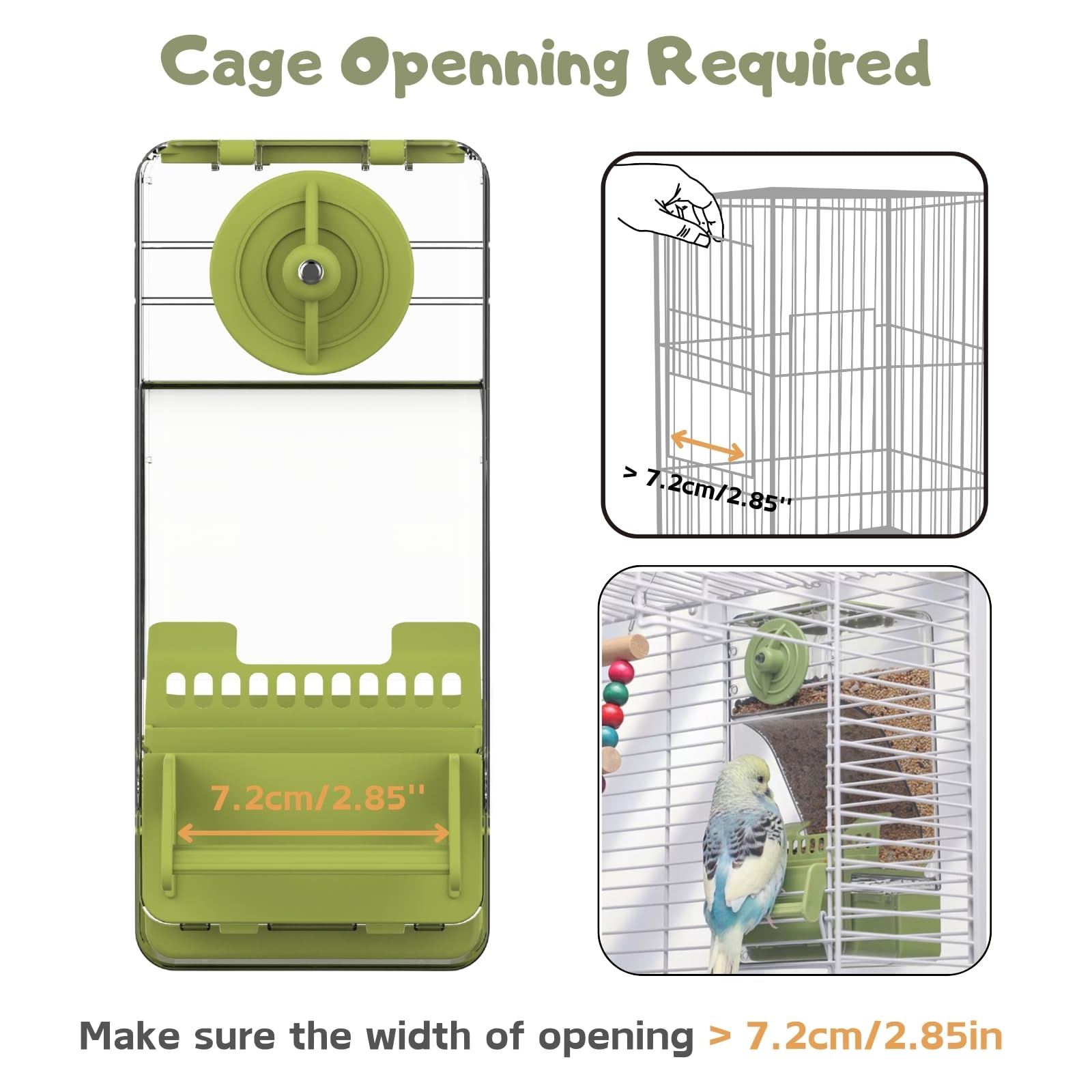 Automatic Bird Feeder, Bird Cage Feeder with Perch for Parakeet Canary Cockatiel Finch (Green)