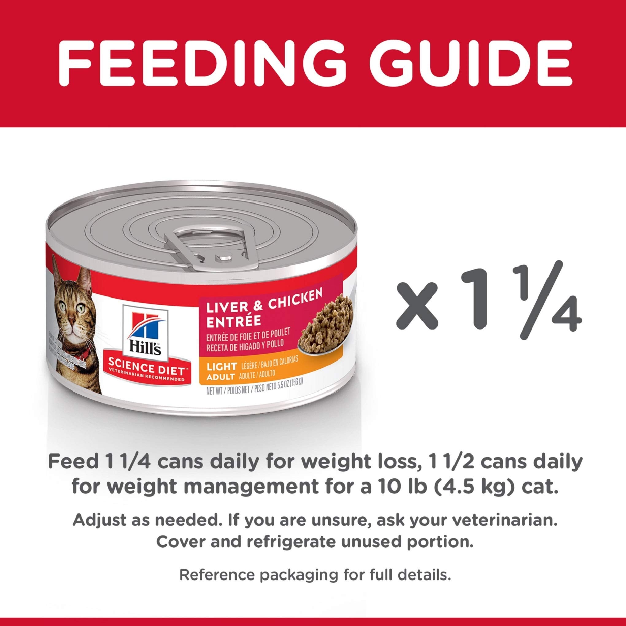 Hills Science Diet Light, Adult 1-6, Weight Management Support, Wet Cat Food, Liver & Chicken Minced, 5.5 oz Can, Case of 24