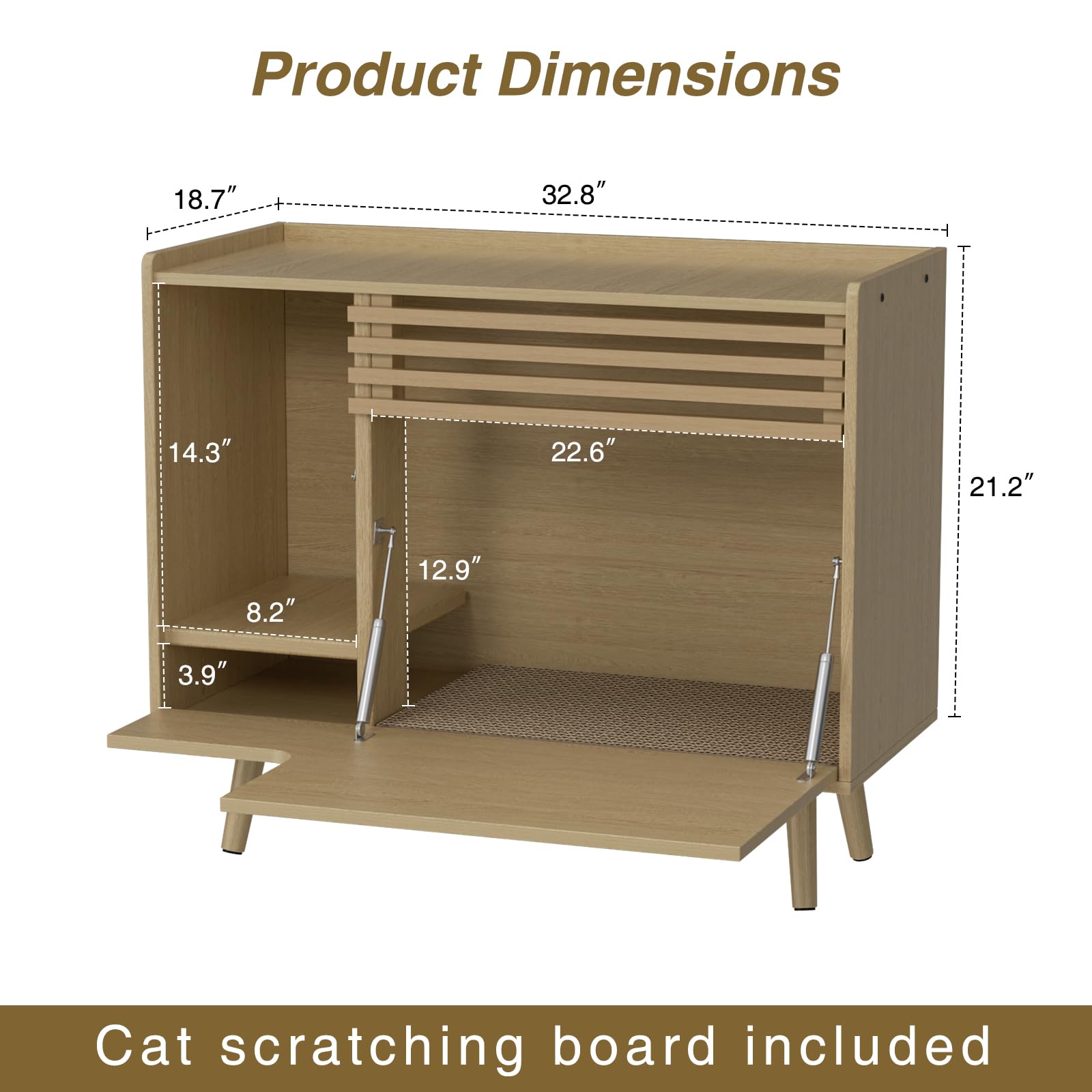Halitaa Cat Litter Box Enclosure,Mid-Century Modern Hidden Litter Box Furniture With Cat Scratch Pad,Flip-Down Opening Litter Bo