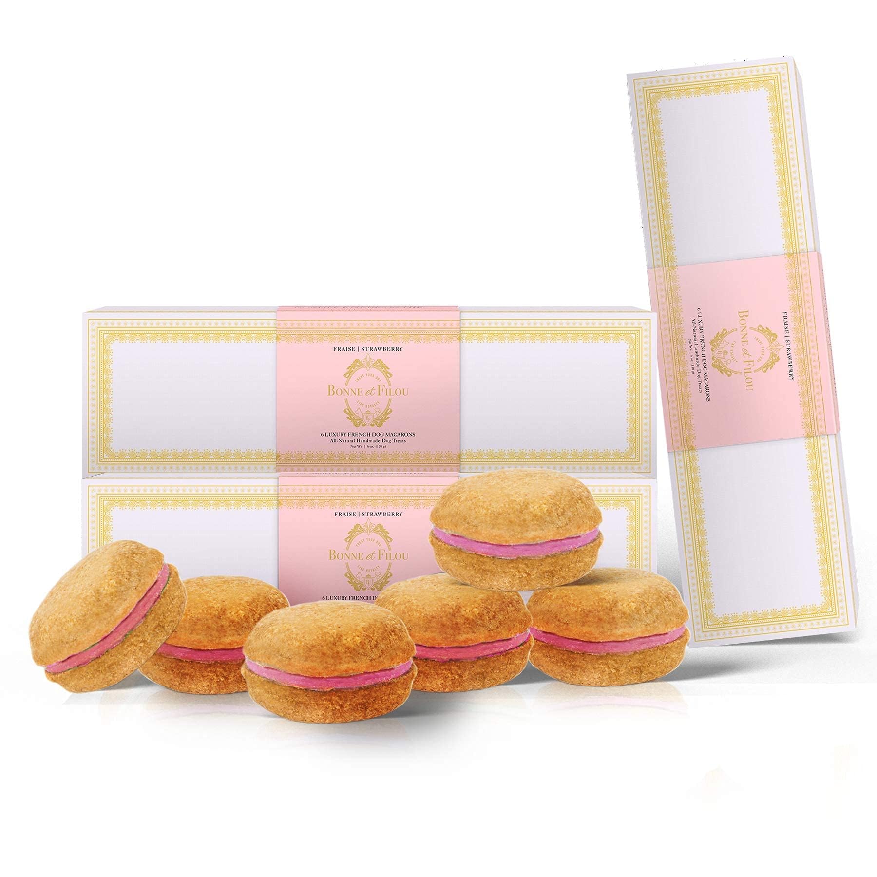 Bonne et Filou Dog Treats Strawberry Cupcakes, Dog Birthday Gift for Medium to Large Breed - Gourmet Macaron Cakes, 18 Count Bul