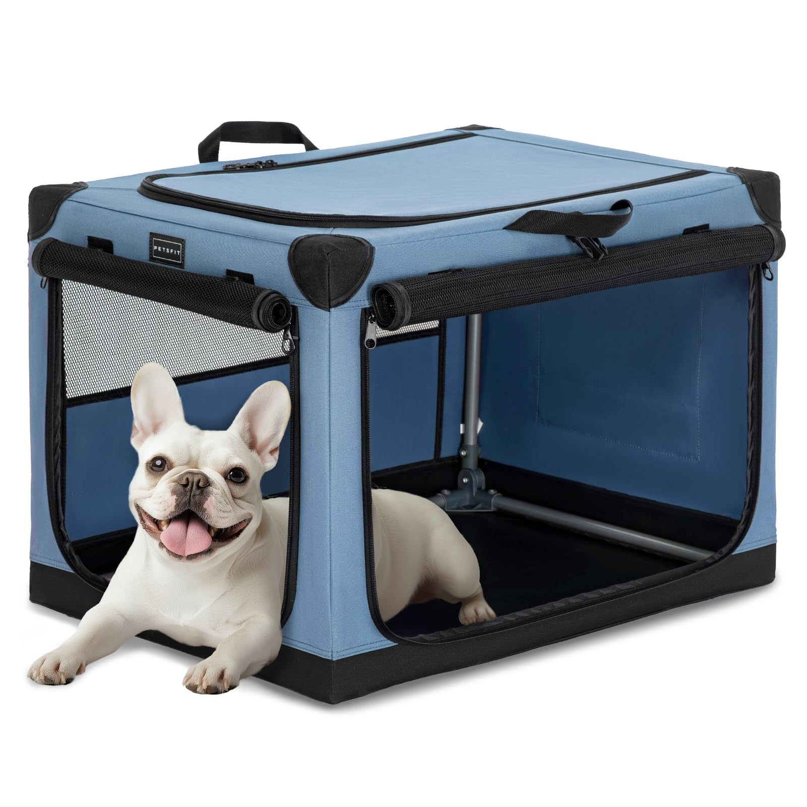 PETSFIT Dog Travel Crate, with Patented Adjustable Fabric Cover, Chewproof & Lockable Mesh Doors, Waterproof Base Soft Sided Ken