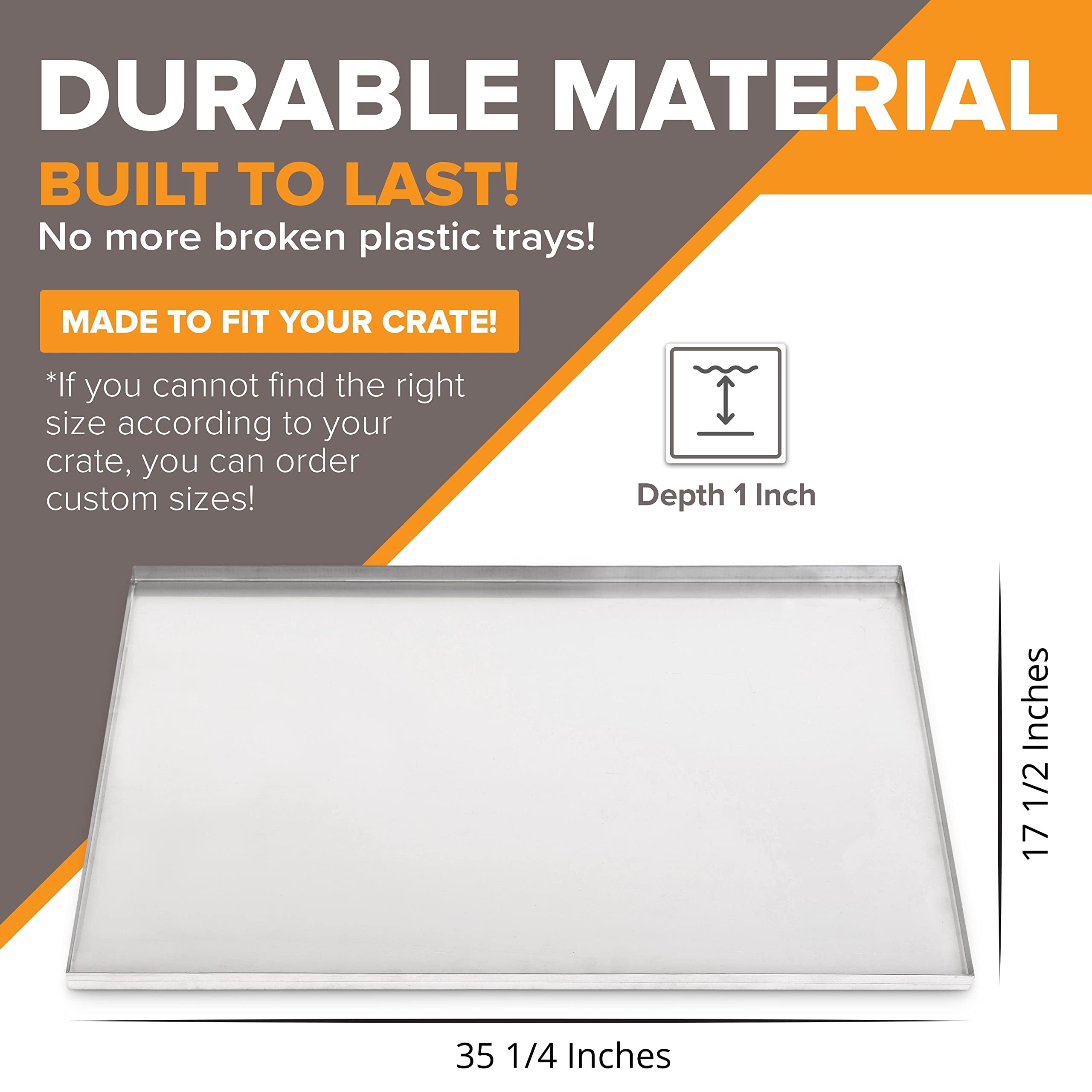 Pinnacle Systems 35.25 x 17.5 Metal Replacement Dog Crate Pan Chew Proof Crack Proof Pet Kennel Tray Central Dog Training Crate