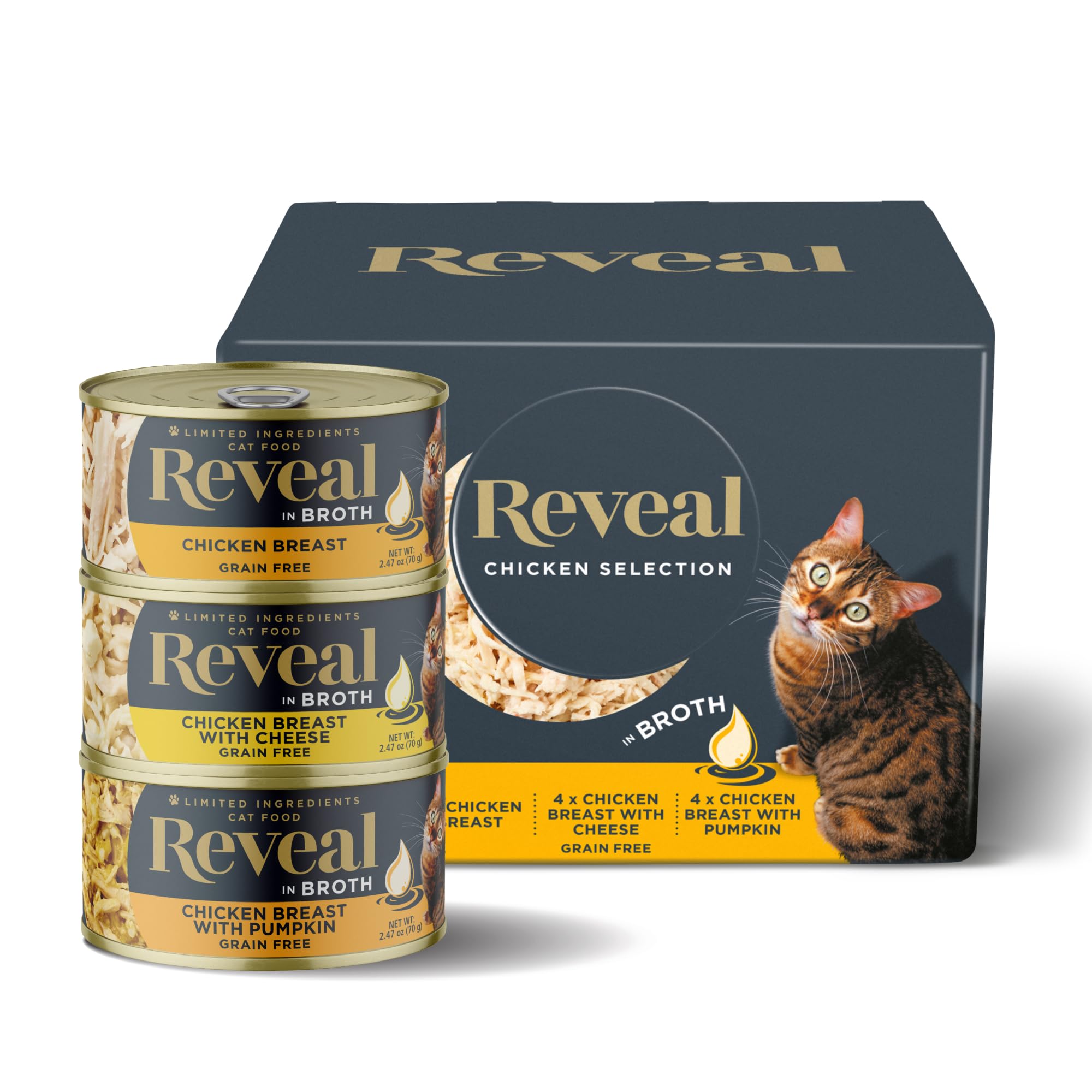 Reveal Natural Wet Cat Food, 12 Count, Grain Free, Limited Ingredient Canned Food for Cats, Chicken Variety in Broth, 2.47 oz Ca