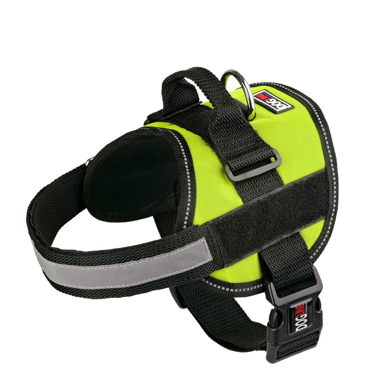 Dogline Dog Harness, Reflective No-Pull Adjustable Vest With Handle For Walking, Training, Breathable, No - Choke Harness For Small, Medium Or Large Dogs Room For Patches Girth 27 To 34 In Lime Green