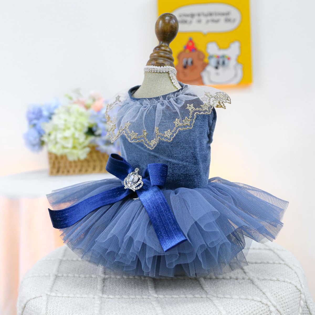 Marupet Fashion Sweet Puppy Dog Blingbling Princess Skirt Pet Dog Lace Cake Camisole Tutu Dress D-Navy Xs
