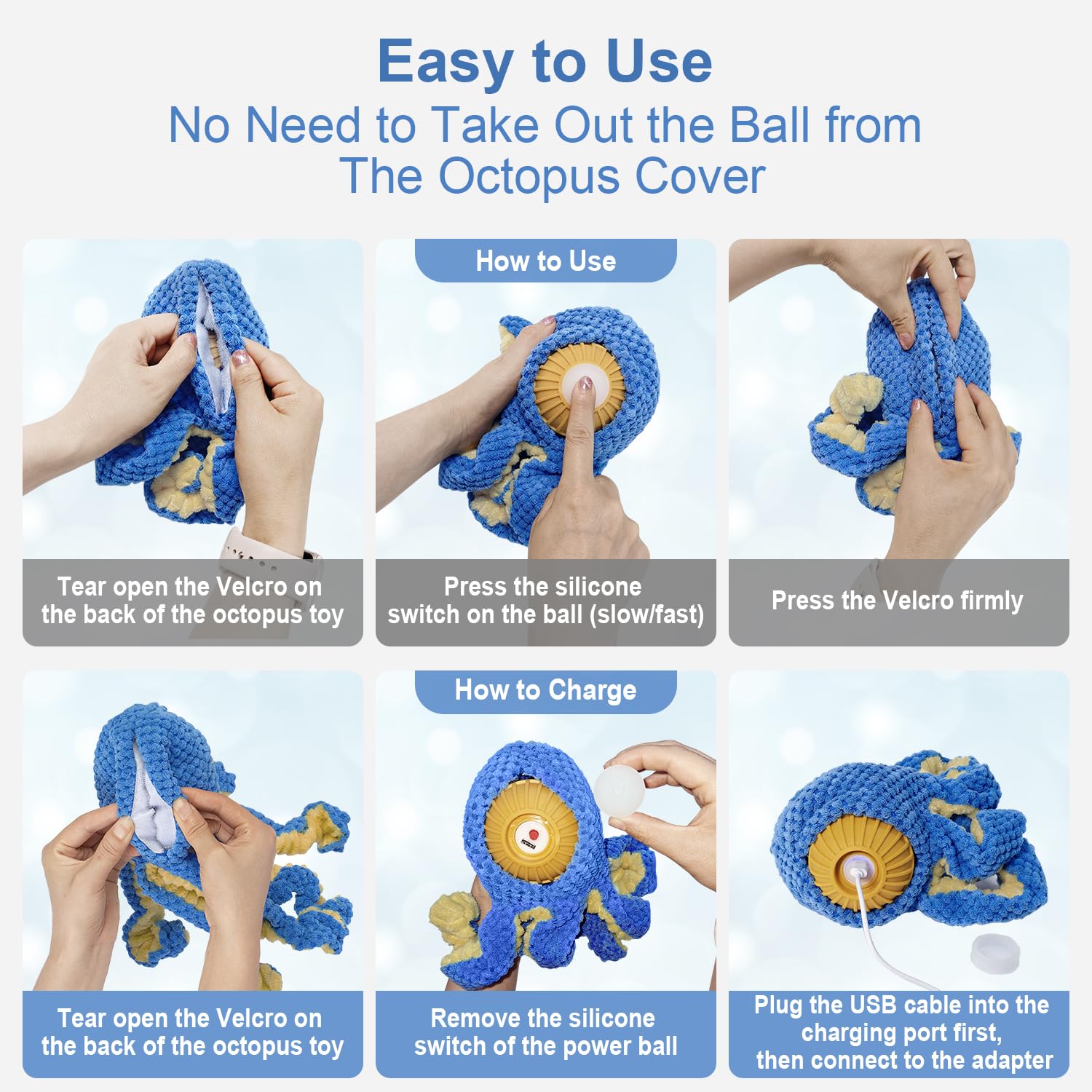 Qraxond Interactive Dog Toys Octopus,Durable Automatic Jumping Dog Toy to Keep Them Busy,Squeaky Moving Tug of War Doggie Toy,US