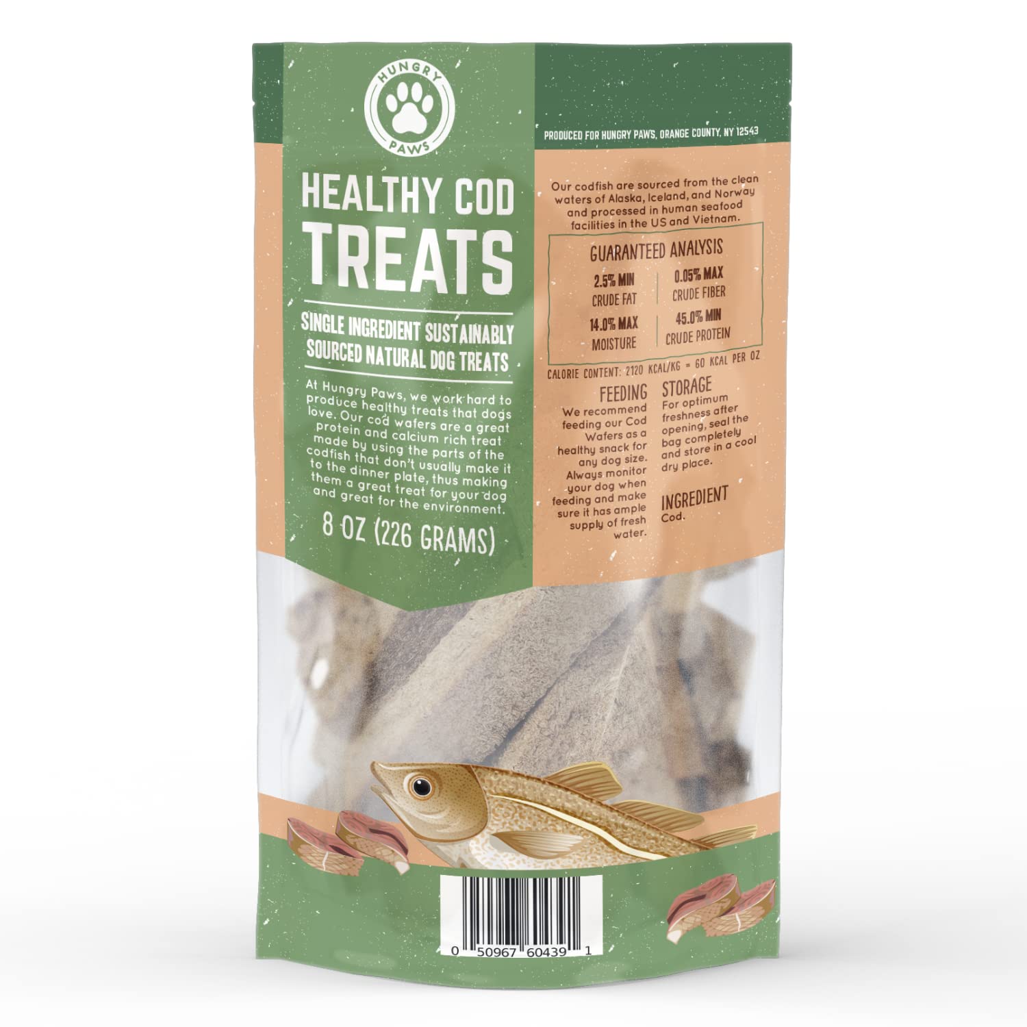 Hungry Paws Cod Fish Wafer Dog Training Treats - The Perfect Single Ingredient Omega-3 Rich Snack Dog Food for a Healthy and Act