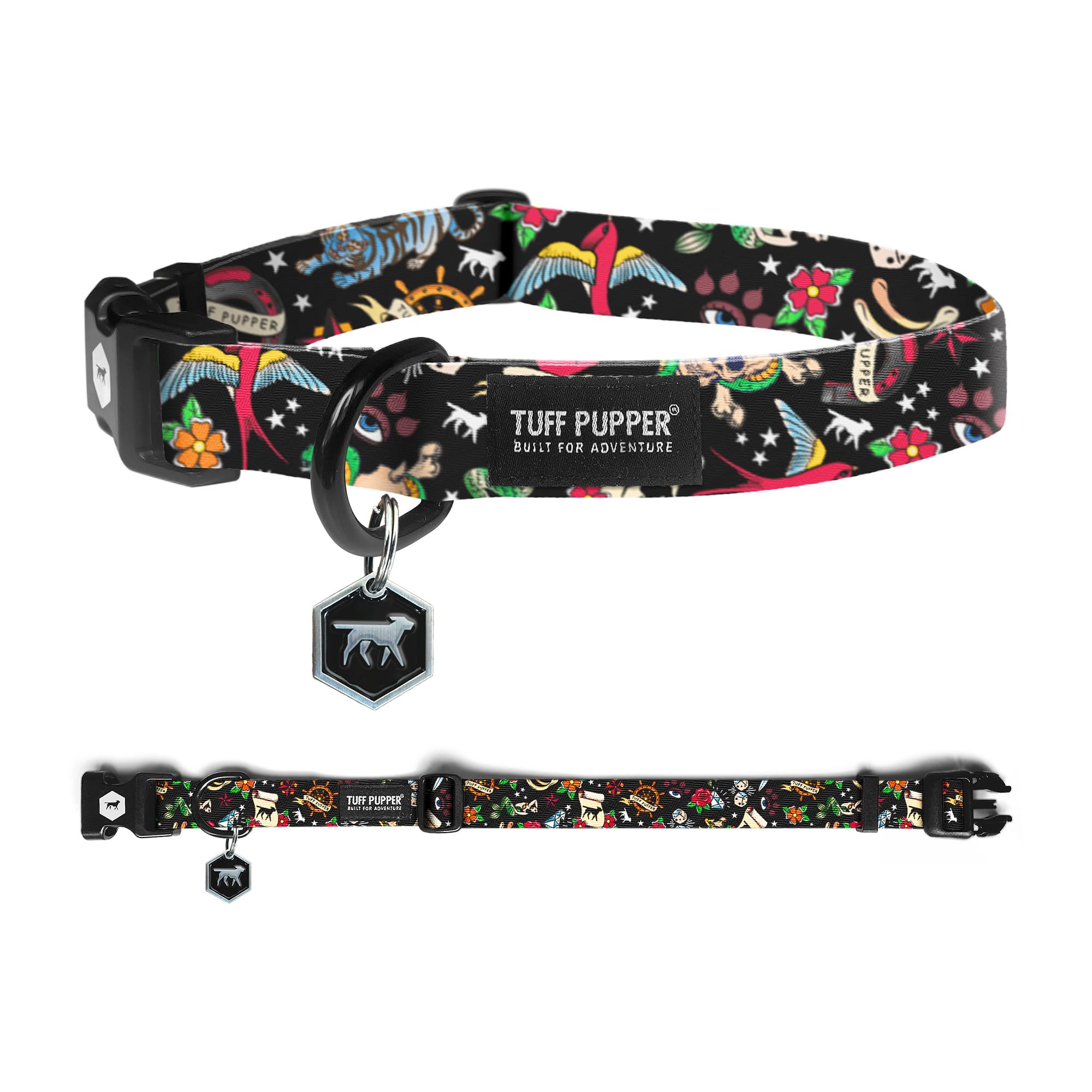 Tuff Pupper Premium Adjustable Dog Collar for Small Dogs, Stylish Pattern Collars Designed in USA, Quick Release Buckle, RebelBl