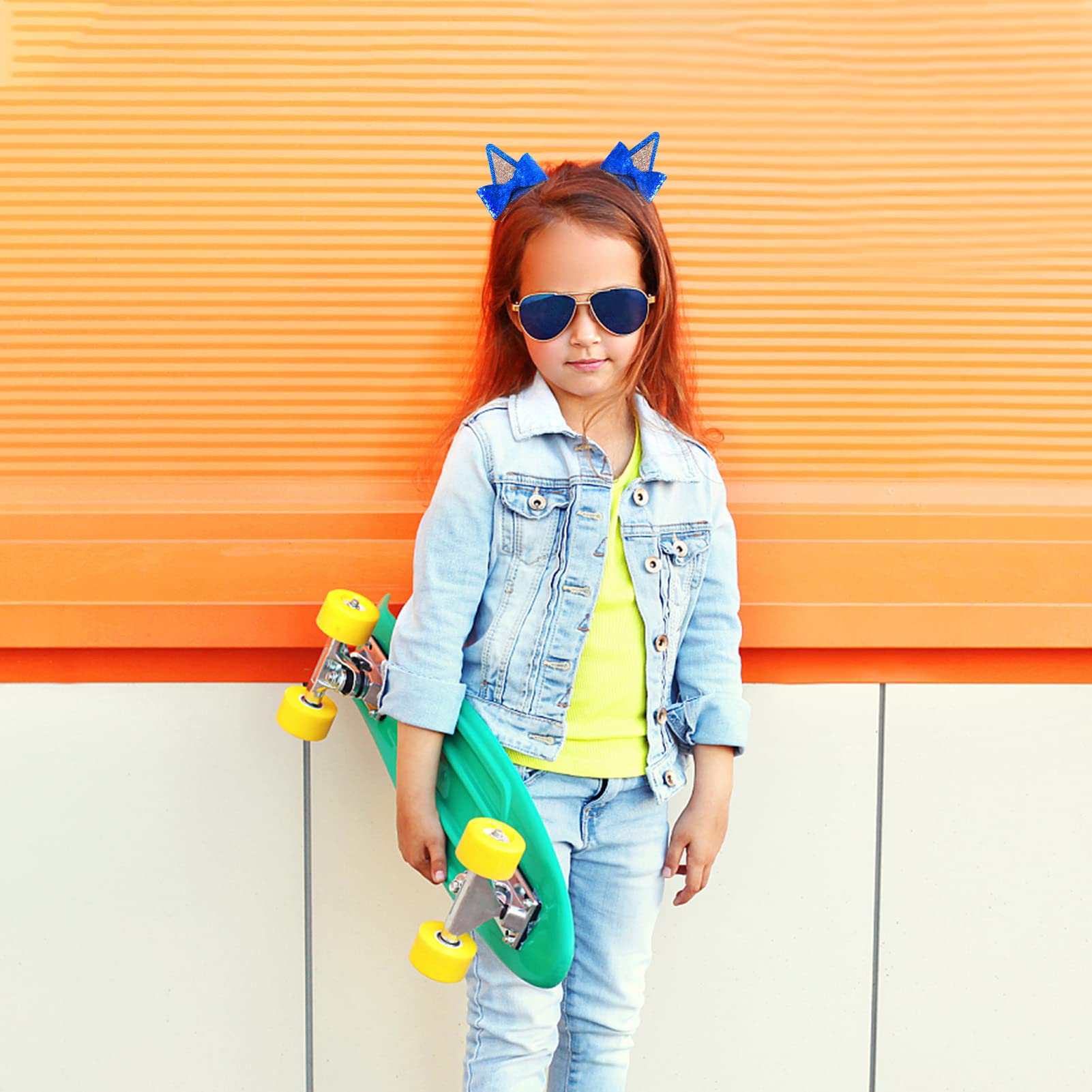 1 Pair Blue Dog Ears Hair Clips 2.5In Kids Hair Bow Barrettes Glitter Halloween Costume Accessories Toddler Girls Birthday Party