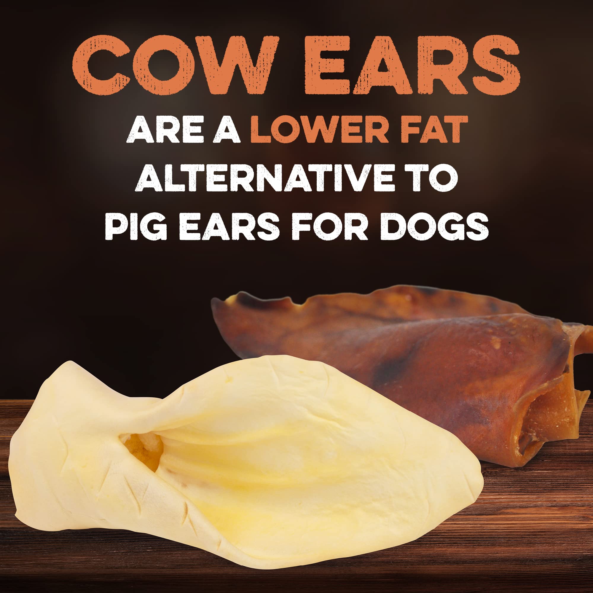 Premium Cow Ears For Dogs, Thick Cut & All-Natural Whole Ears, 100% Grass Fed Beef, No Additives Or Hormones, Safe Rawhide Alter