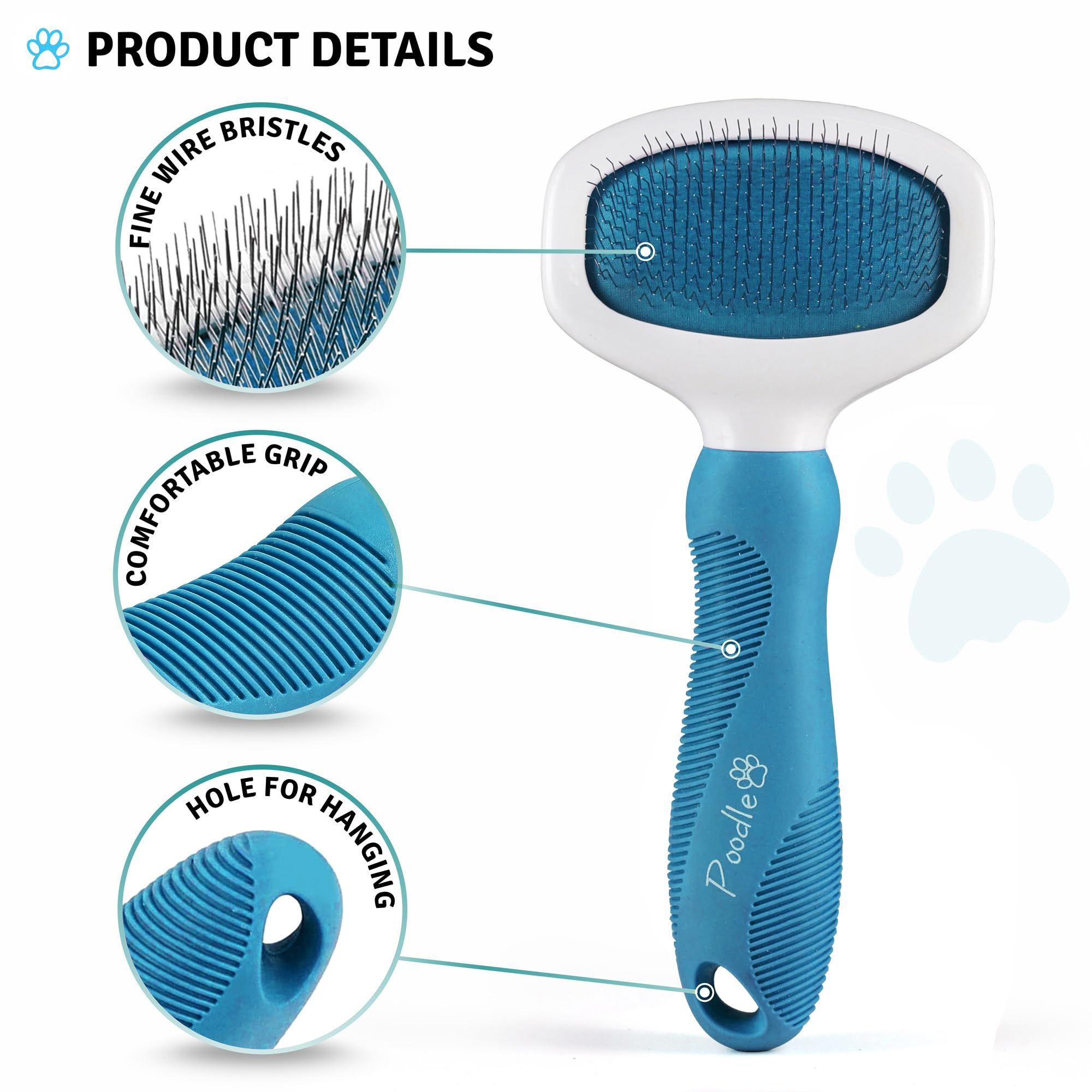 Poodle Pet Slicker Brush - For Dogs, Cats, And Rabbits - Removes Matted Fur, Knots, And Loose Hair - Suitable For Grooming Doodl